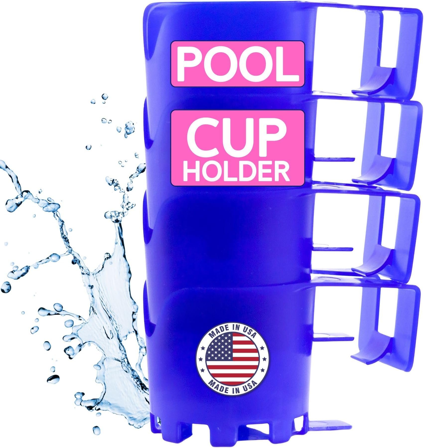 Storage Theory Pool Cup Holders – Clip-On Pool Cup Holder for Above Ground Pools - Fits Round Rails 2" or Less - Drinks, Phone & Accessories Caddy - Poolside Organizer - Blue, 4 Pack