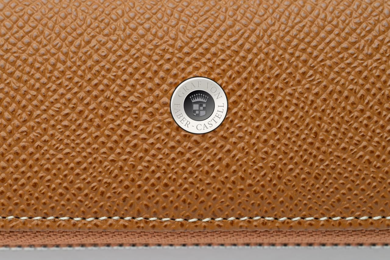 Graf von Faber-Castell - etui Epsom koniakowe, 2 przybory | Z włoskiej skóry cielęcej na 2 przybory do pisania, z zamkiem błyskawicznym