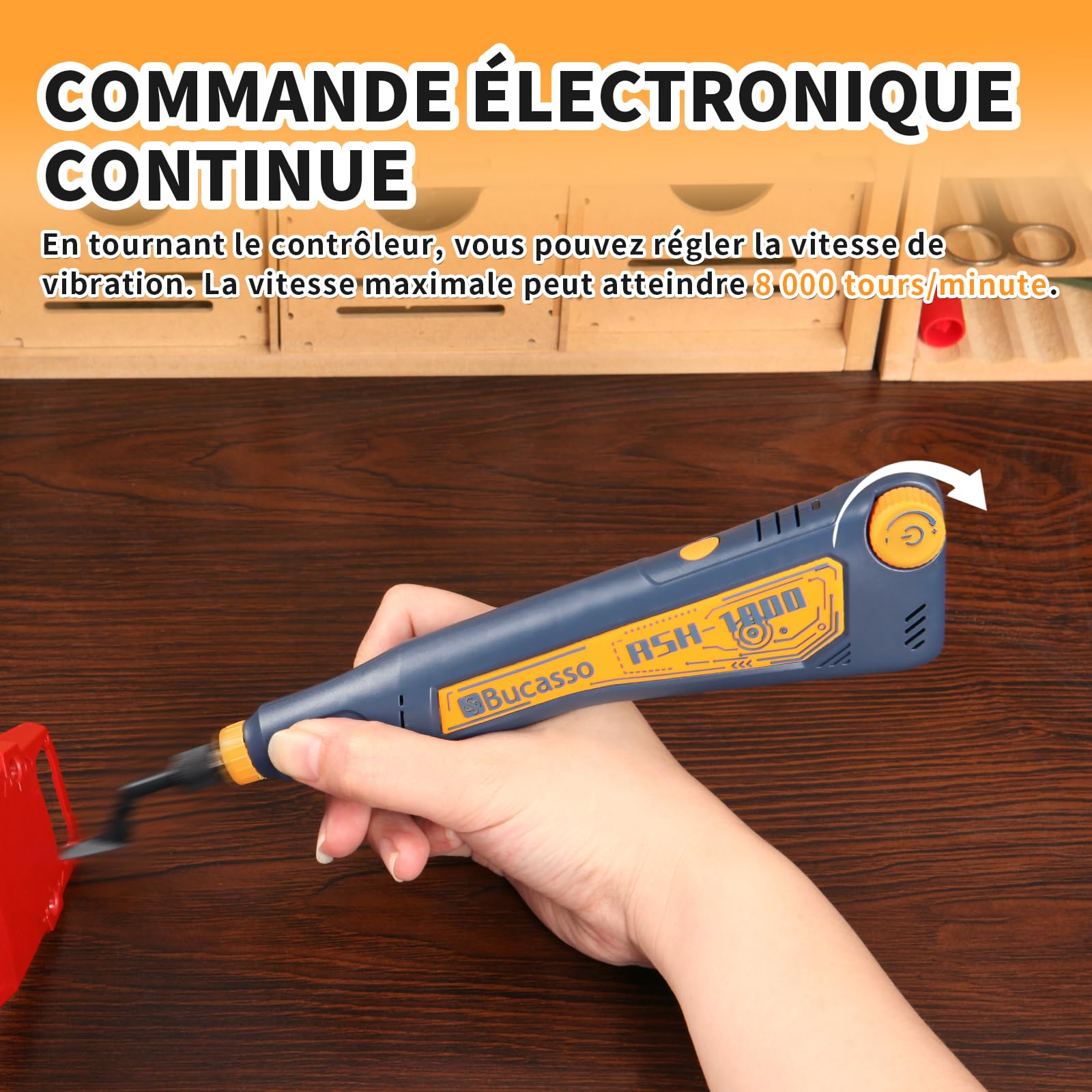 Ponceuse à mouvement alternatif,vitesse variable et recharge USB avec éclairage LED,ponceuse stylo avec 6 têtes de ponçage,idéale pour le ponçage,le polissage (Bleu)