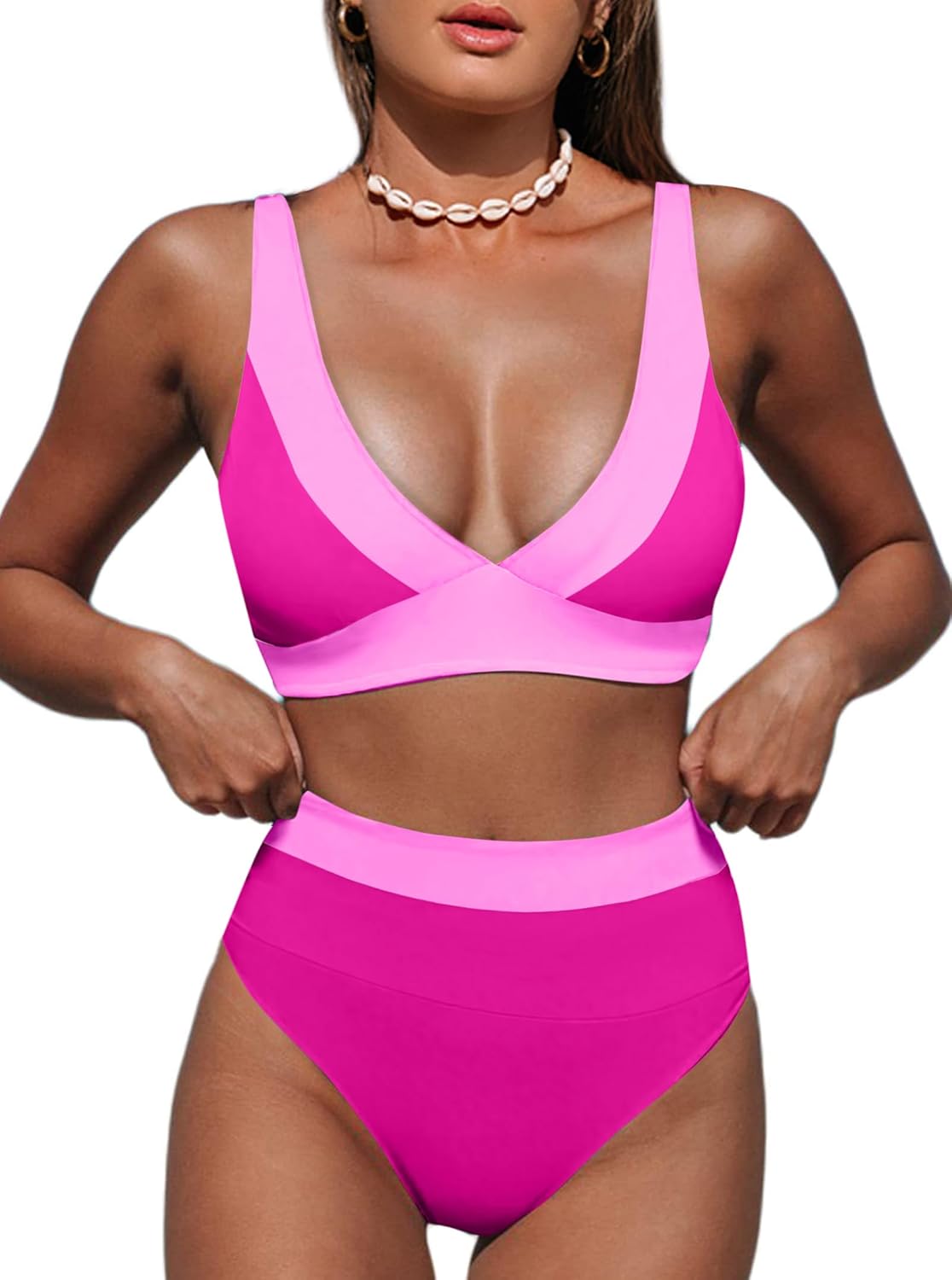 Hilinker Women's Leopard Bikini Swimsuits V Neck High Waisted 2 Piece Bathing Suits