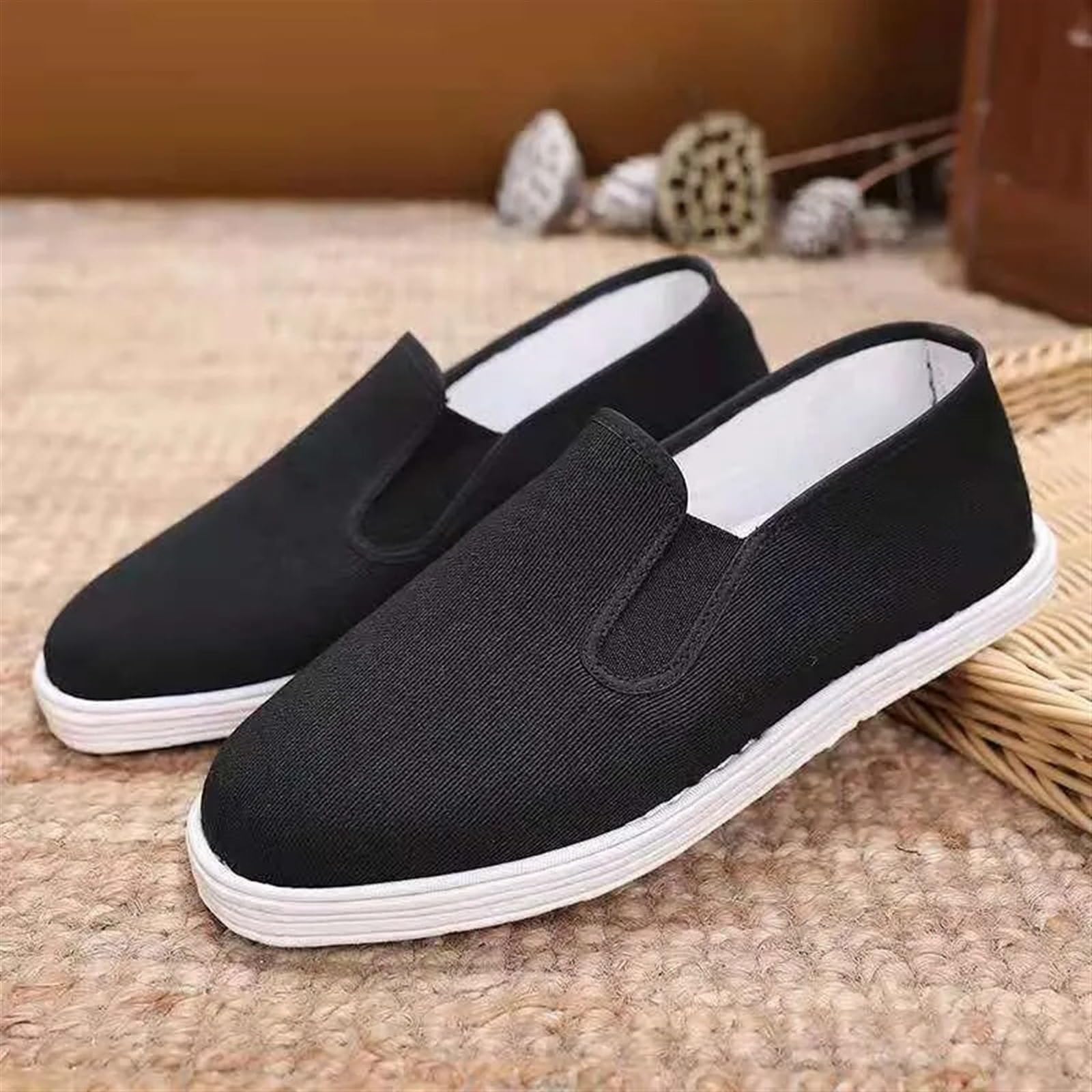 Zapatos De Tela De Kung Fu Chino Tradicional For Hombres, Zapatos De Algodón Negro, Zapatillas De Wing Chun Tai Chi, Zapatos De Artes Marciales De Algodón Puro, Zapatos Deportivos(42)