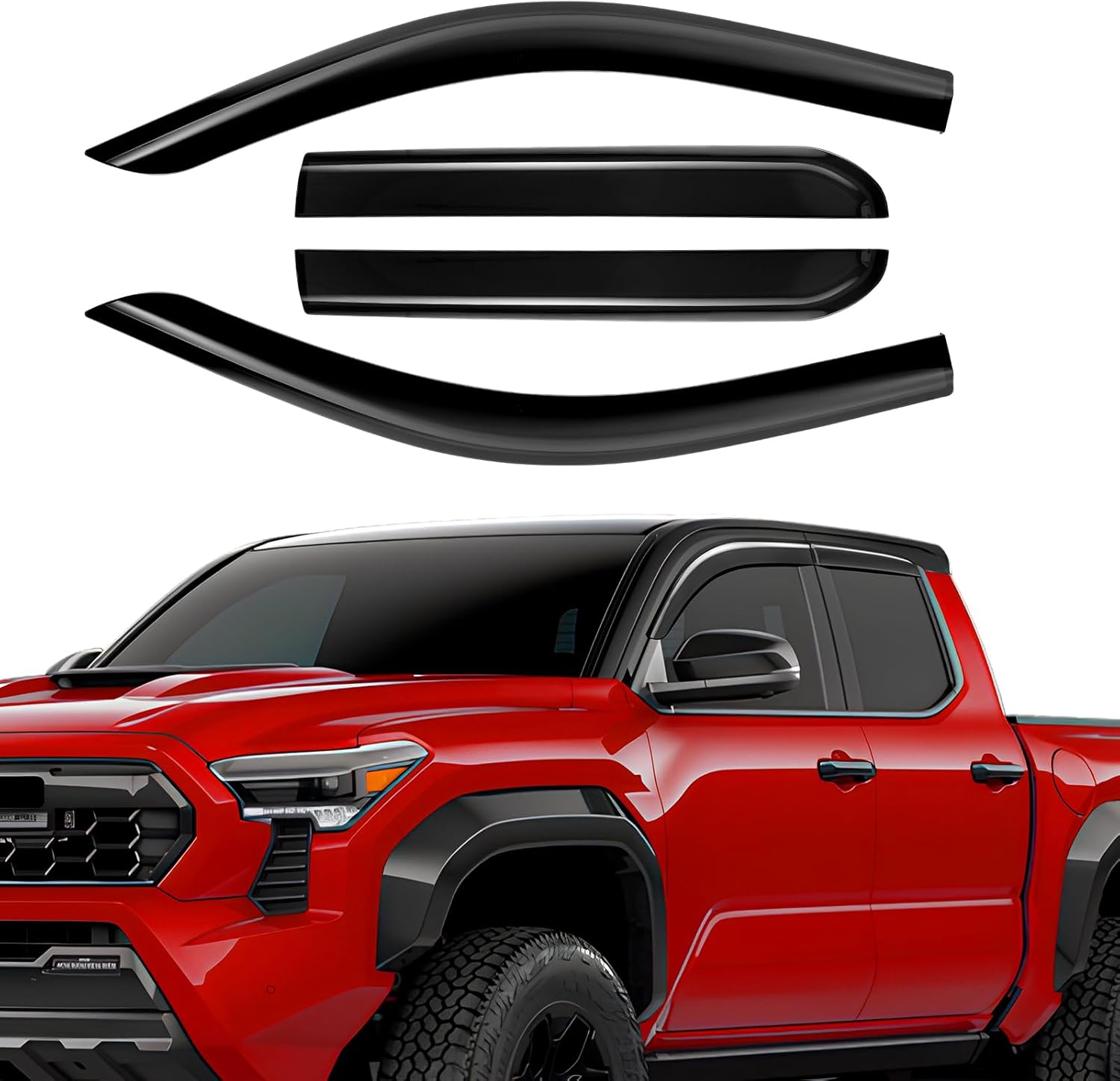 Rain Guards Fit for Toyota Tacoma 2024-2025, Tape-on Durable Side Windows Wind Deflectors, Out Channel 2024 2025 Tacoma Rain Guard Black 4 PCS 2024-2025 Toyota Tacoma