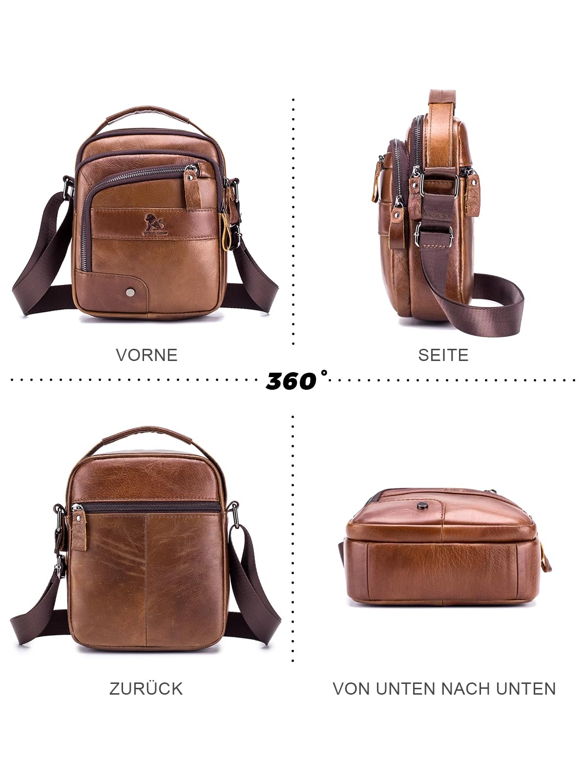 Echtes Leder Umhängetasche,Lässige Mode Crossbody Tasche,Wasserdicht Verschleißfest Multifunktionale Outdoor-Rucksack,Geeignet für Männer und Frauen Vintage Business Travel,Kleine Schulranzen,Braun