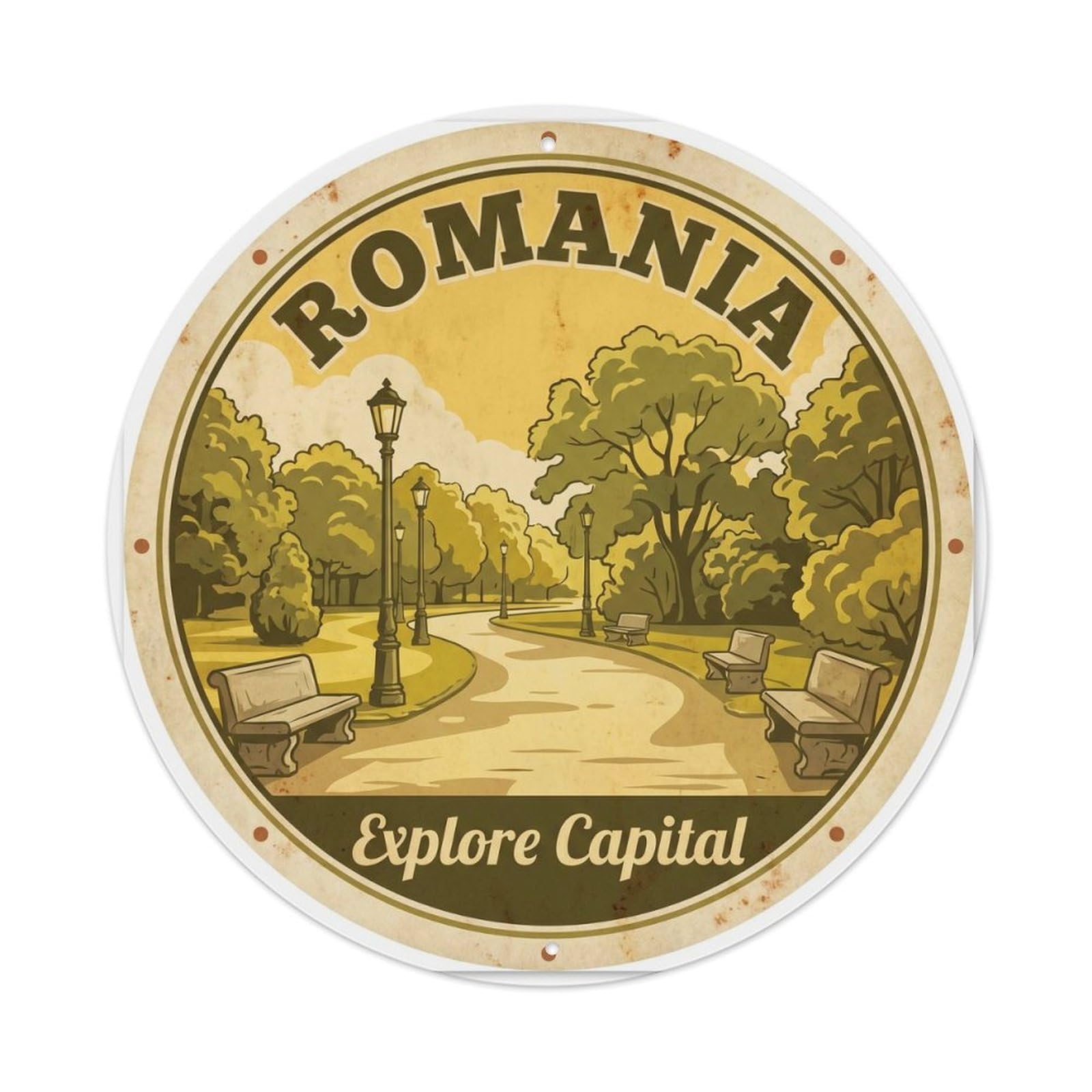 Vintage Travel Romania Capital Explore Metal Tin Sign