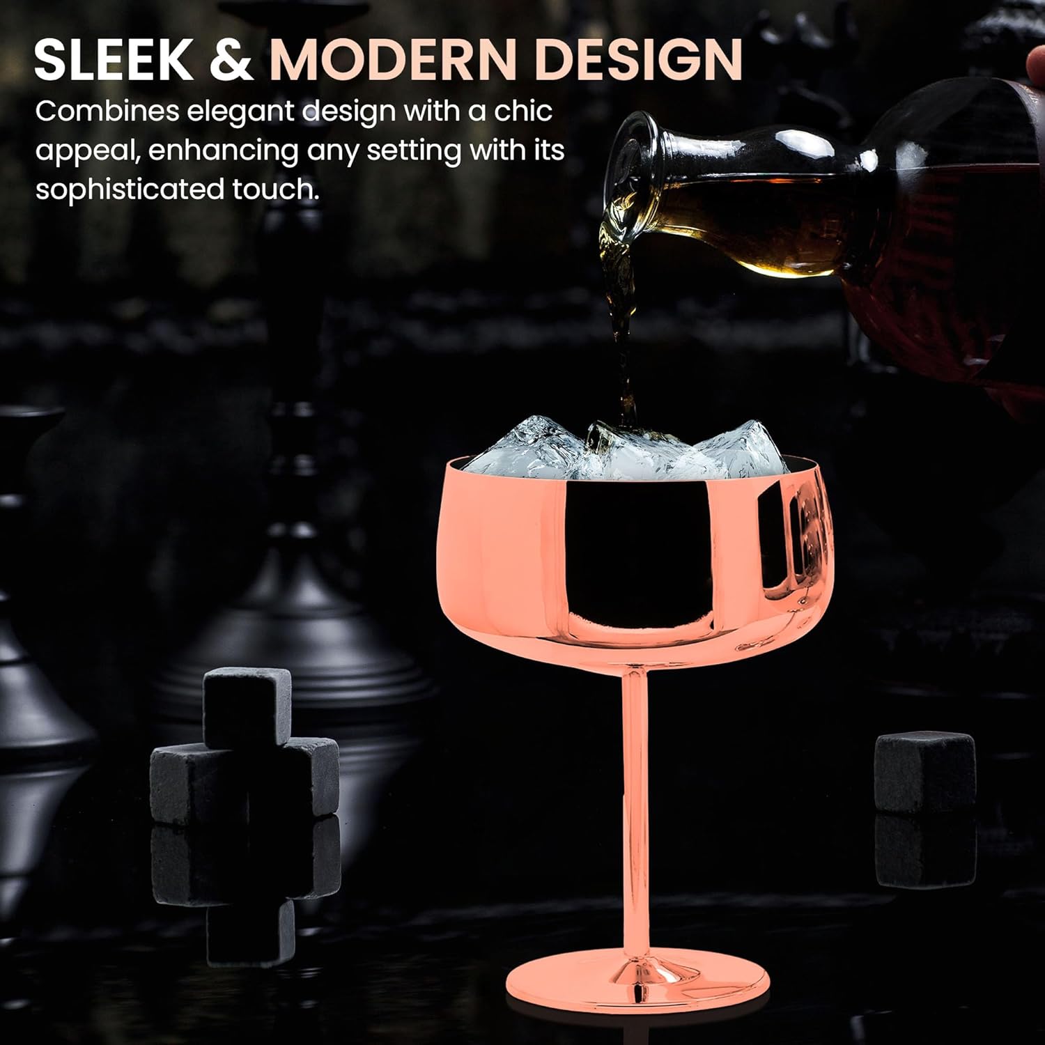 Cocktail Coupe Glasses - Espresso Martini Glasses Set of 4 - Stainless Steel Champagne Cocktail Glasses & Mug Cups - 15 oz Matte Copper Martini Glass Gift Set