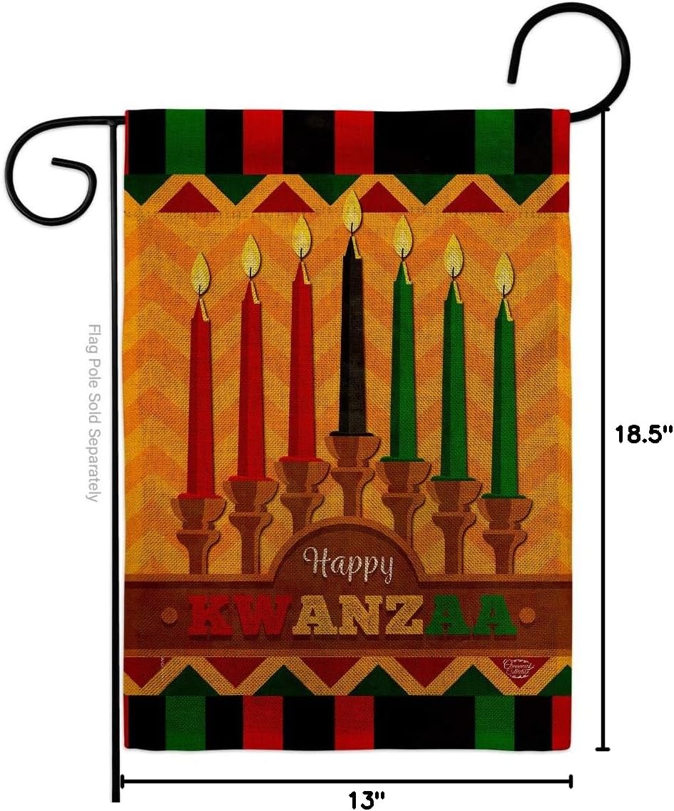 Kwanzaa Happy Holiday Burlap Garden Flag Winter Kinara Candles Celebrates African Americans Heritage Small Decorative Gift Yard House Banner Double-Sided Made in USA 13 X 18.5