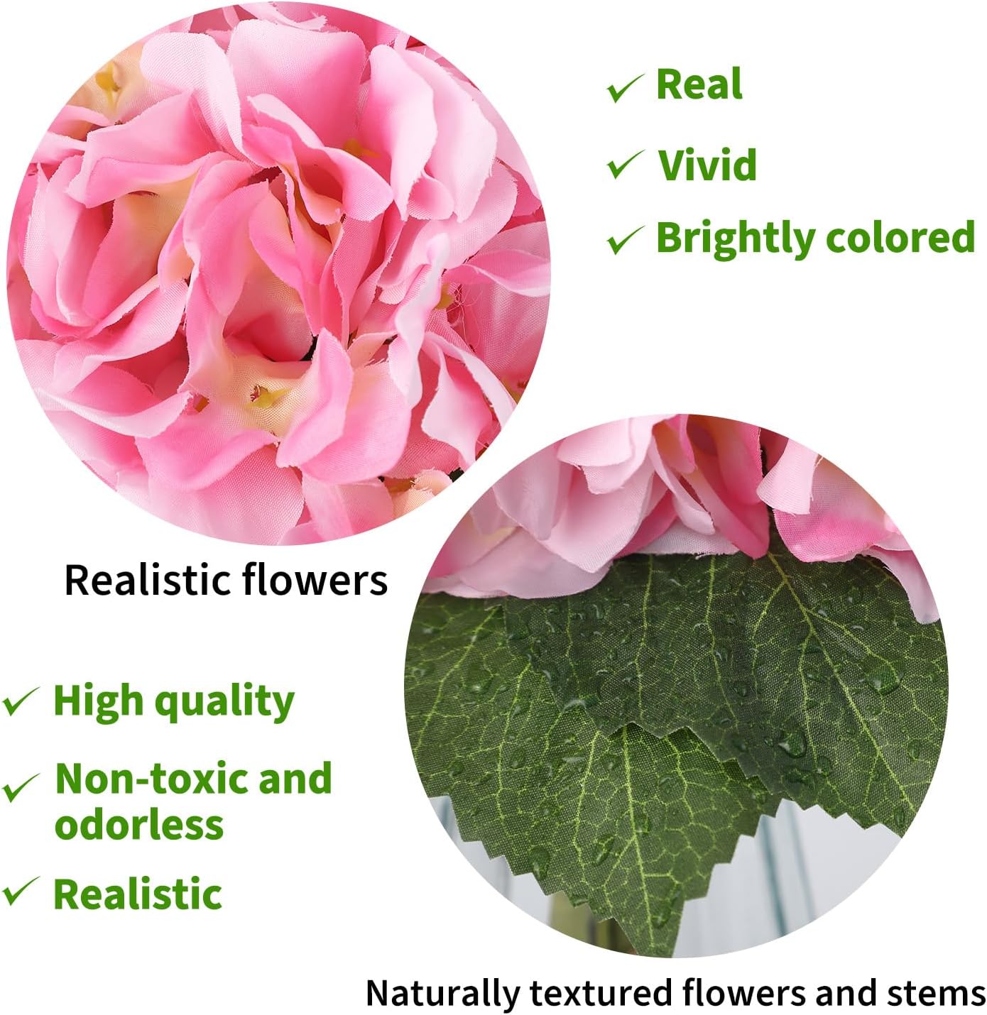 GarveeTech Real Touch Artificial Hydrangeas, 5 Pcs 16" Large Realistic Flowers with Glass Vase & Faux Water, Outdoor & Indoor Decor for Wedding, Christmas, Party, Living Room Table(Pink)
