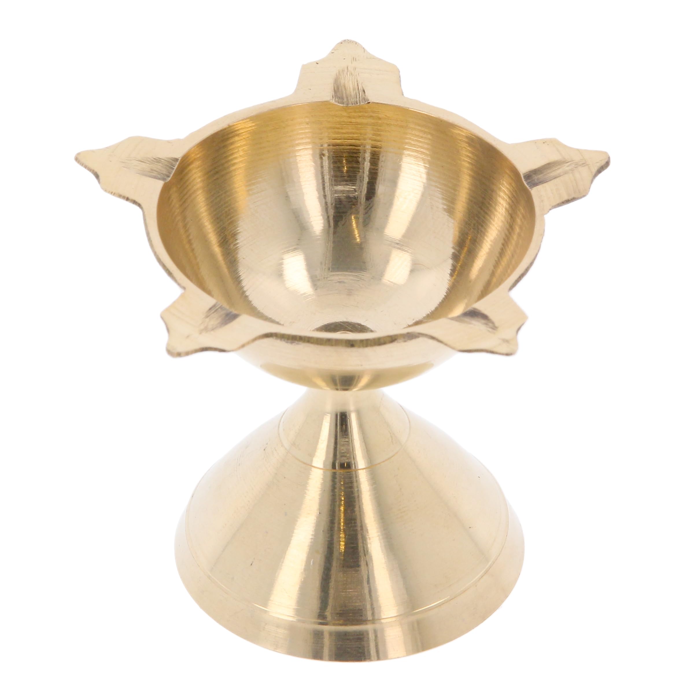 Brass Diya Indian Oil Lamp Diva Holder Pooja Items for Pooja Puja Aarti Mandir Temple Religious Festival Diwali Navratri Wedding Home Decoration (No3-7.4cm)