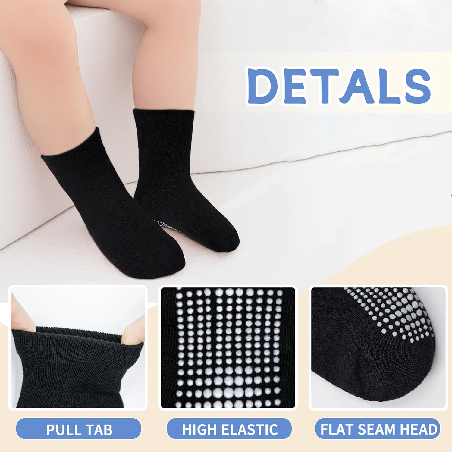 SkiBeaut Toddler Boy Socks- 12 Pairs Kids Grips Non Slip Skids Boys Girls Socks with Grippers for 1-7 Years - Image 2