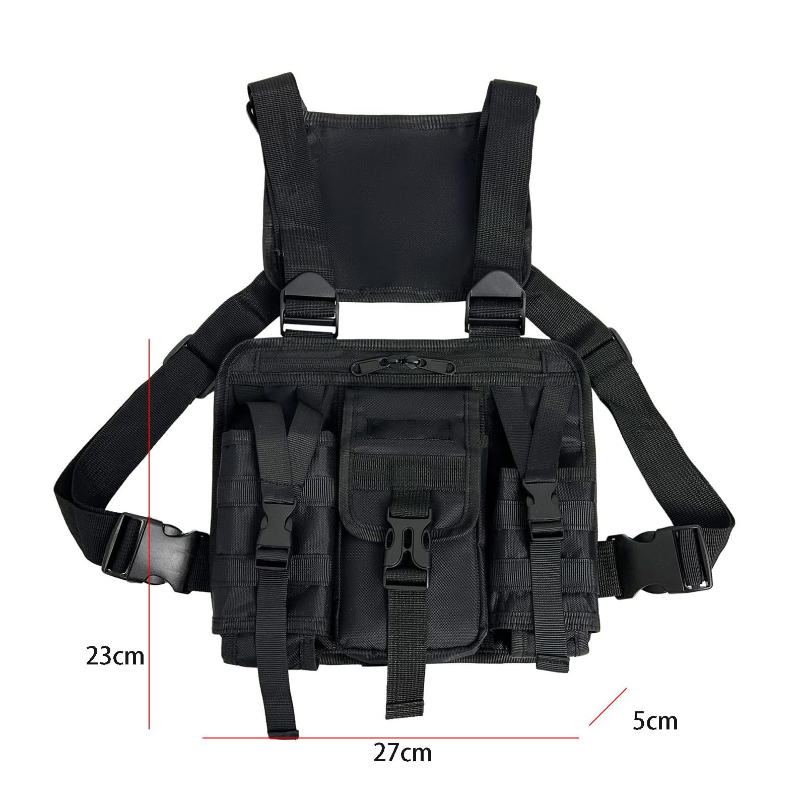 Tasca Tattica Sul Petto da Uomo Donne,Borsa da Corsa Sul Petto con Spalline Regolabili,Tasche Multiple,per Campeggio,Pesca e Viaggi All'aperto,Nero