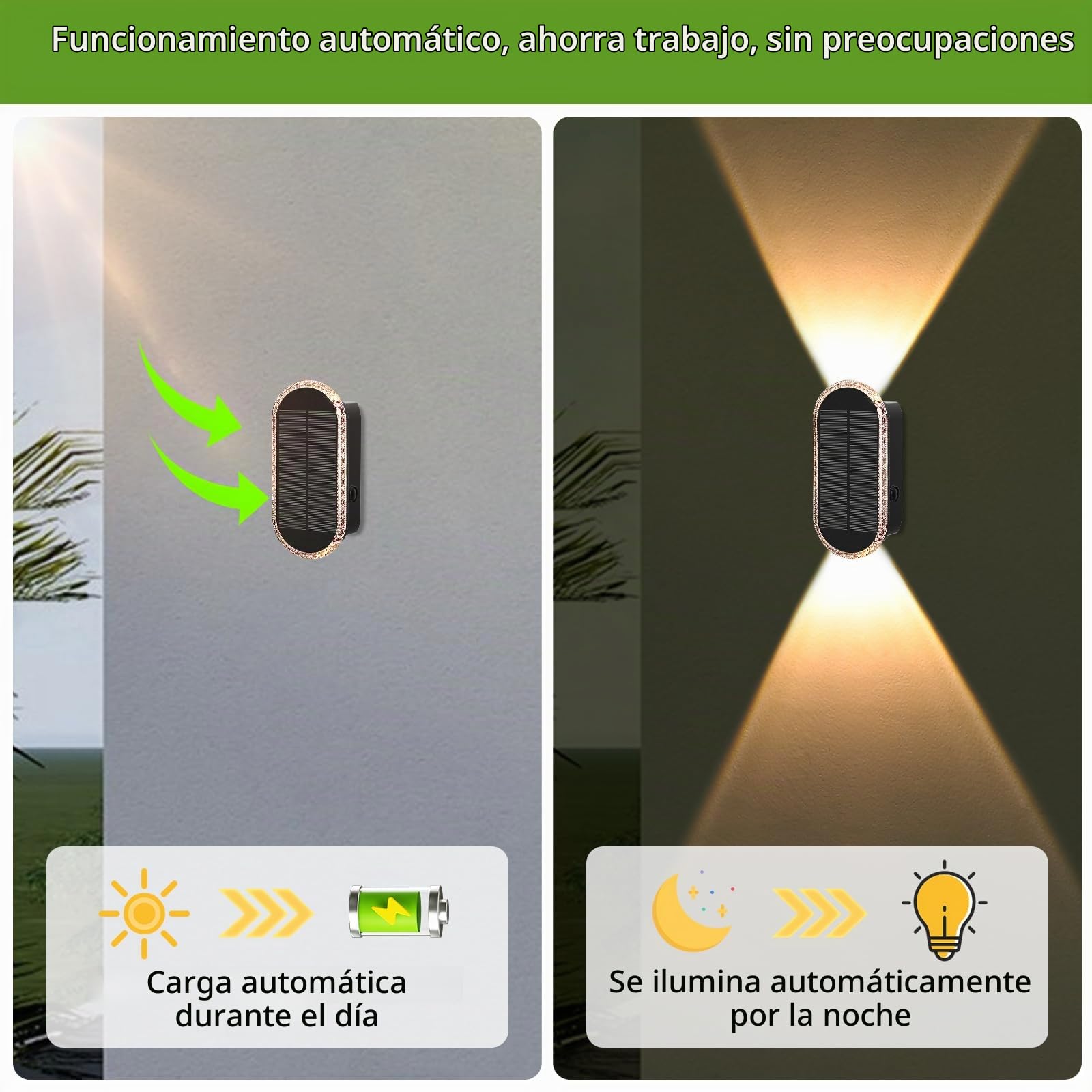 A.bigwhale Aplique solar para exterior, lámparas solares 6 piezas luces led jardín iluminación, 3 colores a prueba de agua luz solar para valla pared patio jardín balcón