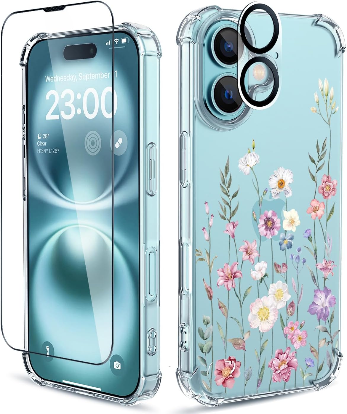 Yeddabox Custodia compatibile con iPhone 16 Plus con motivo floreale