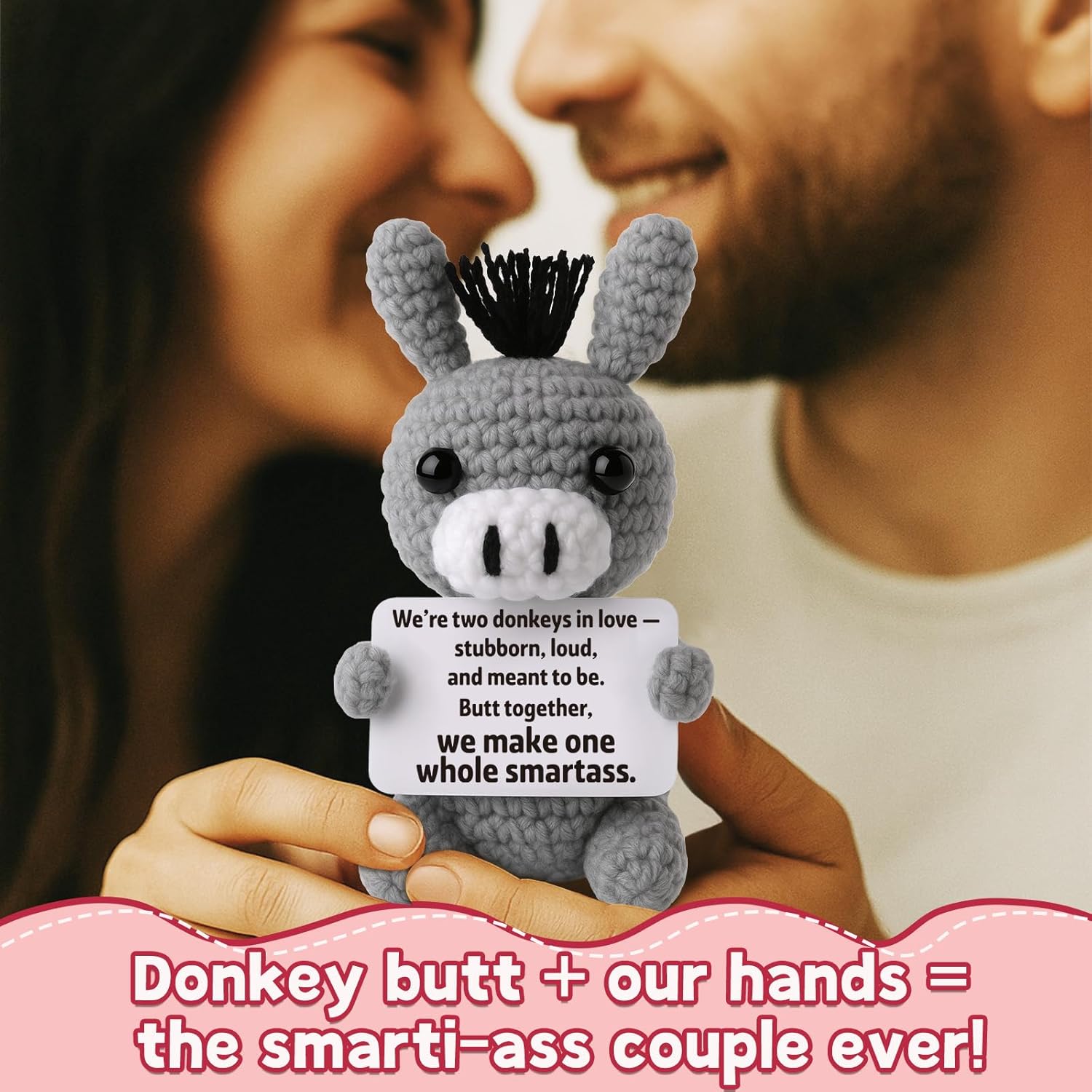 Funny Valentines Love Gift for Her Him Wife Husband Girlfriend Boyfriend - Anniversary Wedding Decoration - Small Crochet Donkey, Easter Basket Stuffer for Couples - Image 5