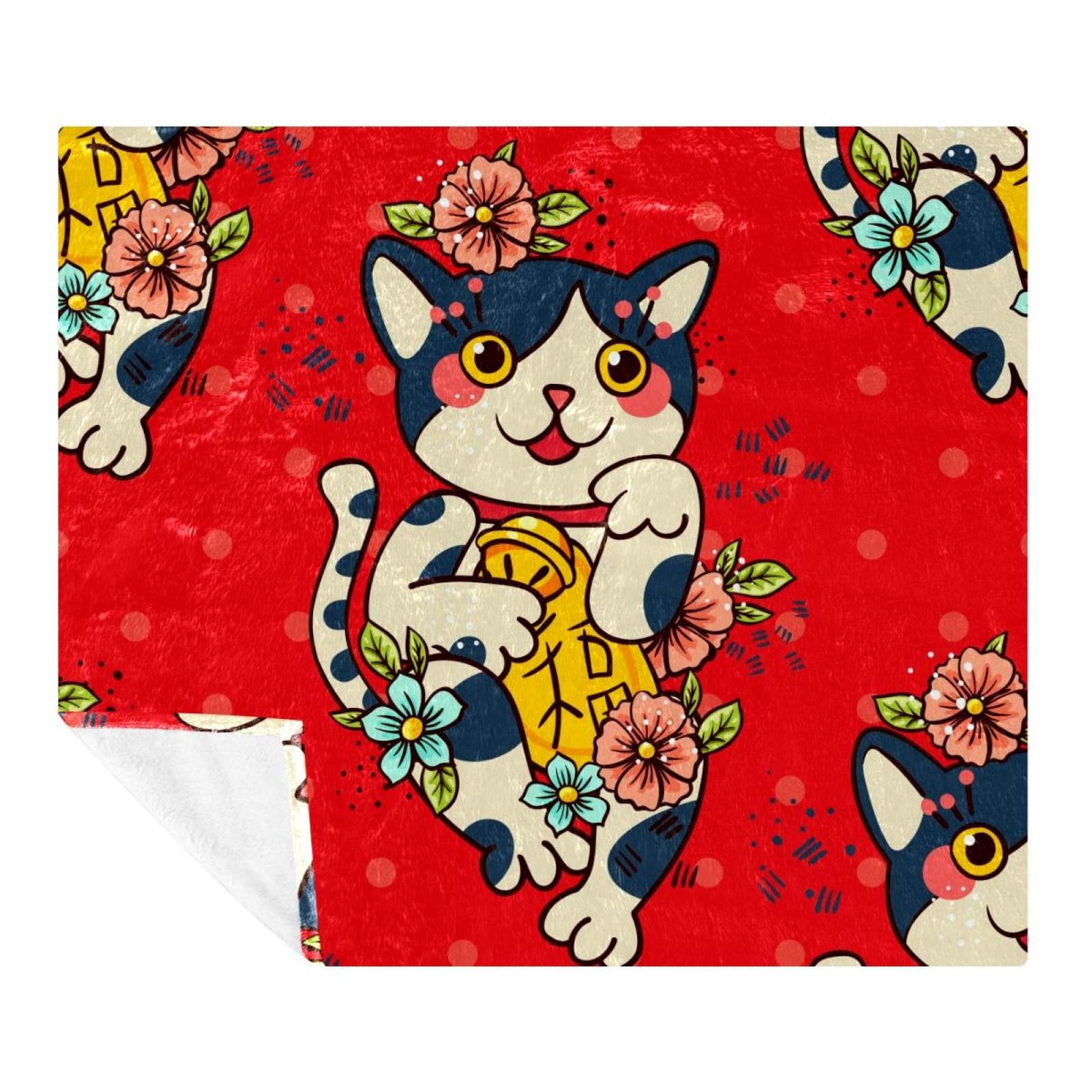 Couverture polaire Maneki Neko en microfibre de qualité supérieure pour lit et sofa