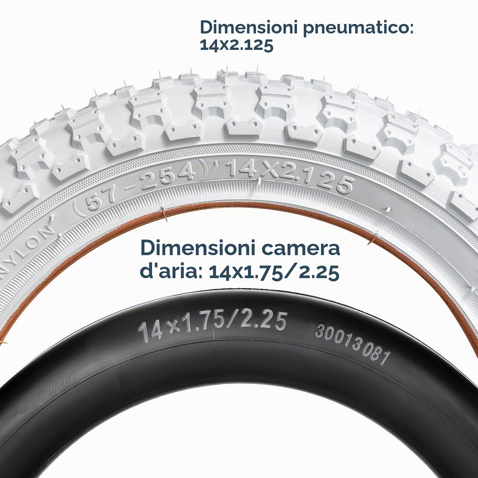 YUNSCM 2-PCS 14 pollici Montagna bicicletta pneumatici 14x2.125/57-254 and 14 pollici bicicletta camera d'aria Schrader Valve Compatible with 14x2.0 14x2.1 14x2.125, White (Y-1049)