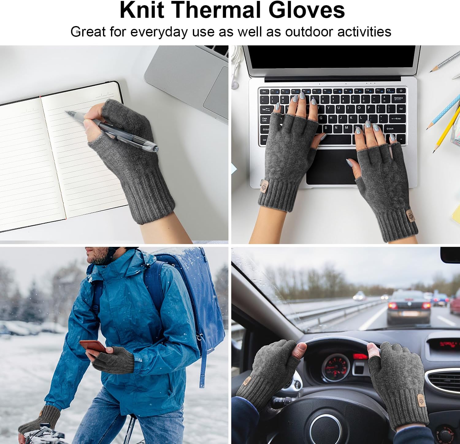 Fingerless Gloves Winter Warm Knitted Stretchy Half Finger Gloves Running Driving Cycling Working for Men and Women - Image 5