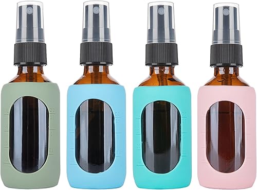 HOMBYS Botellas de vidrio ámbar vacías de 2 onzas con protección de funda de silicona  Contenedores recargables para viajes, soluciones de limpieza, disponible en Yaxa Costa Rica