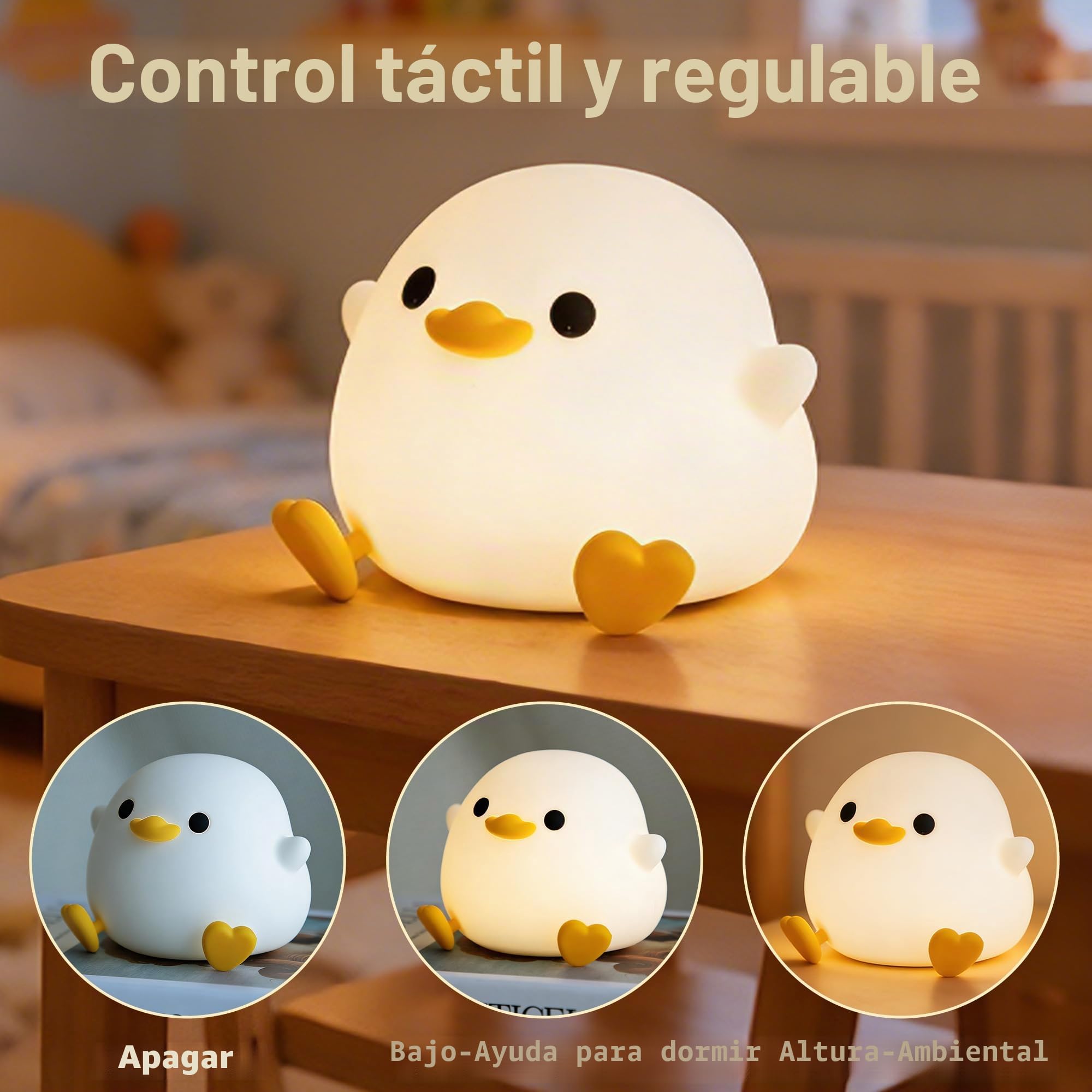 FAMIDUO Luz Nocturna Infantil, DoDo Pato Lampara Bebe Noche Silicona,USB Recargable LED Táctil Lámpara,Brillo Ajustable y Temporizador luz bebe nocturna,Regalos de Cumpleaños Navidad para niños/bebés