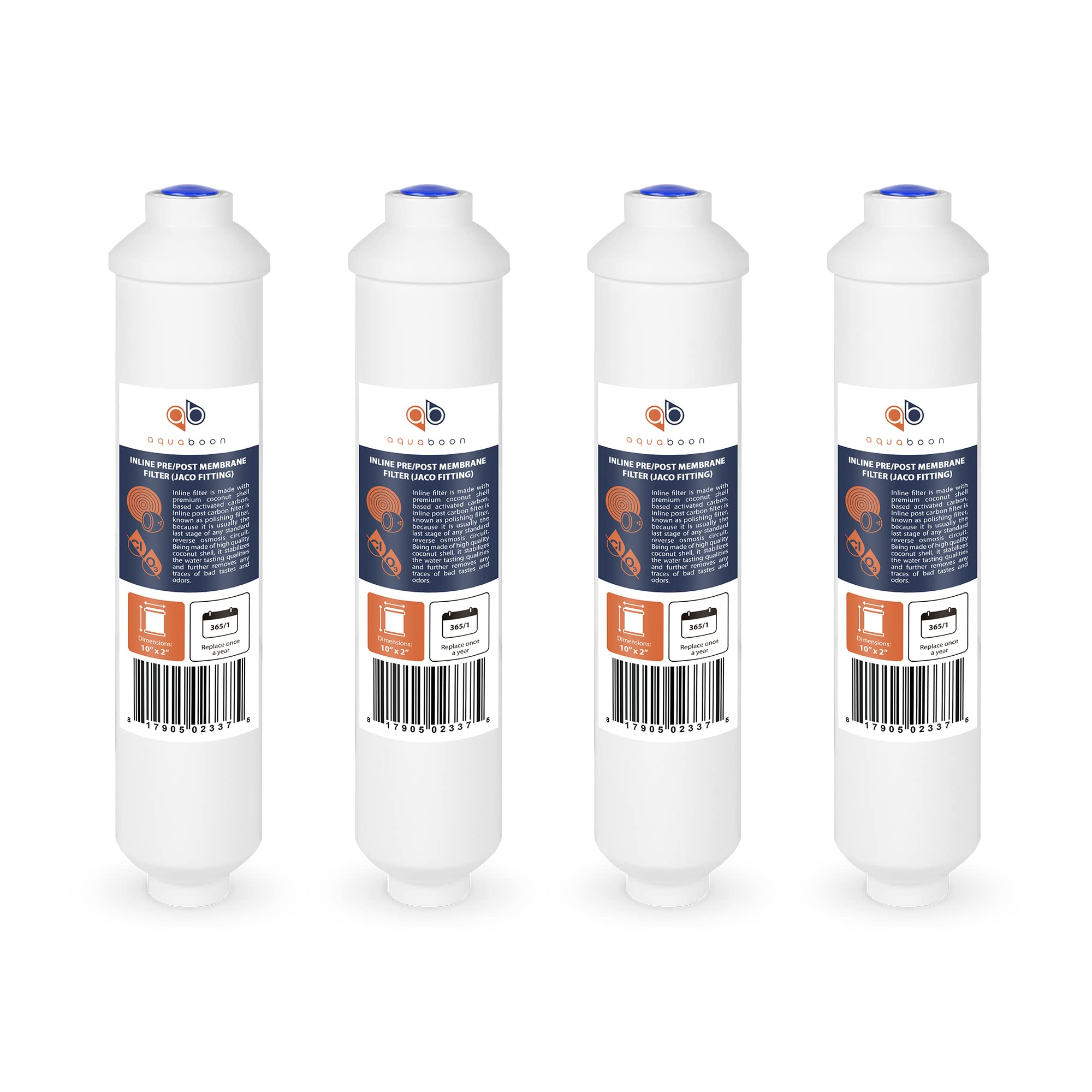 Filtre à eau en ligne au charbon actif actif lot de 4 Aquaboon pour osmoseur raccord Jaco