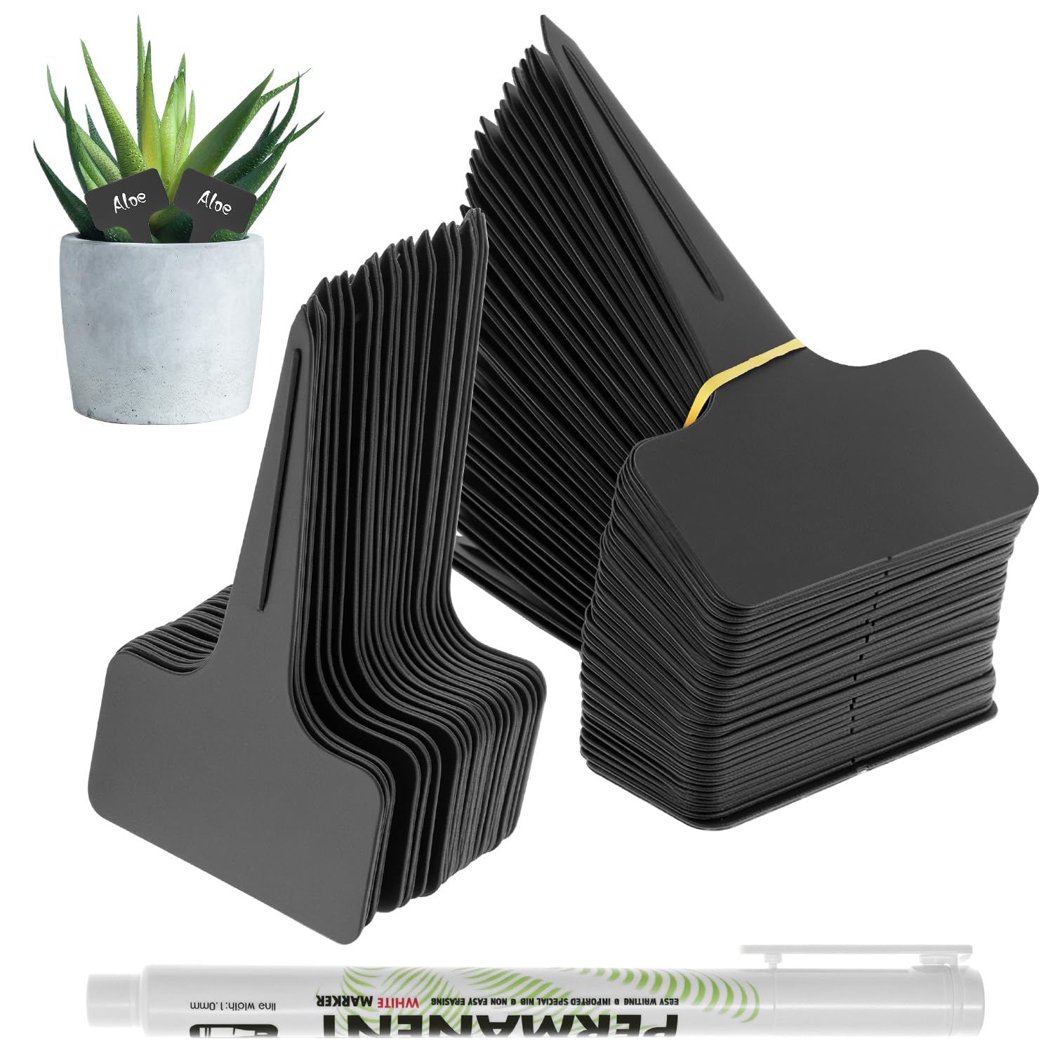 QWORK® 120 Stück Plastik Pflanzenschilder, T-Form Wetterfest Gartenetiketten mit Markierungsstift, für Außen- und Innenpflanzen