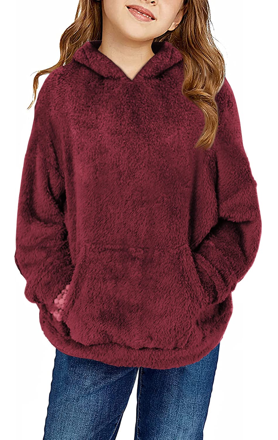 Haloumoning Sudadera con capucha de forro polar mullido para niñas de 4 a