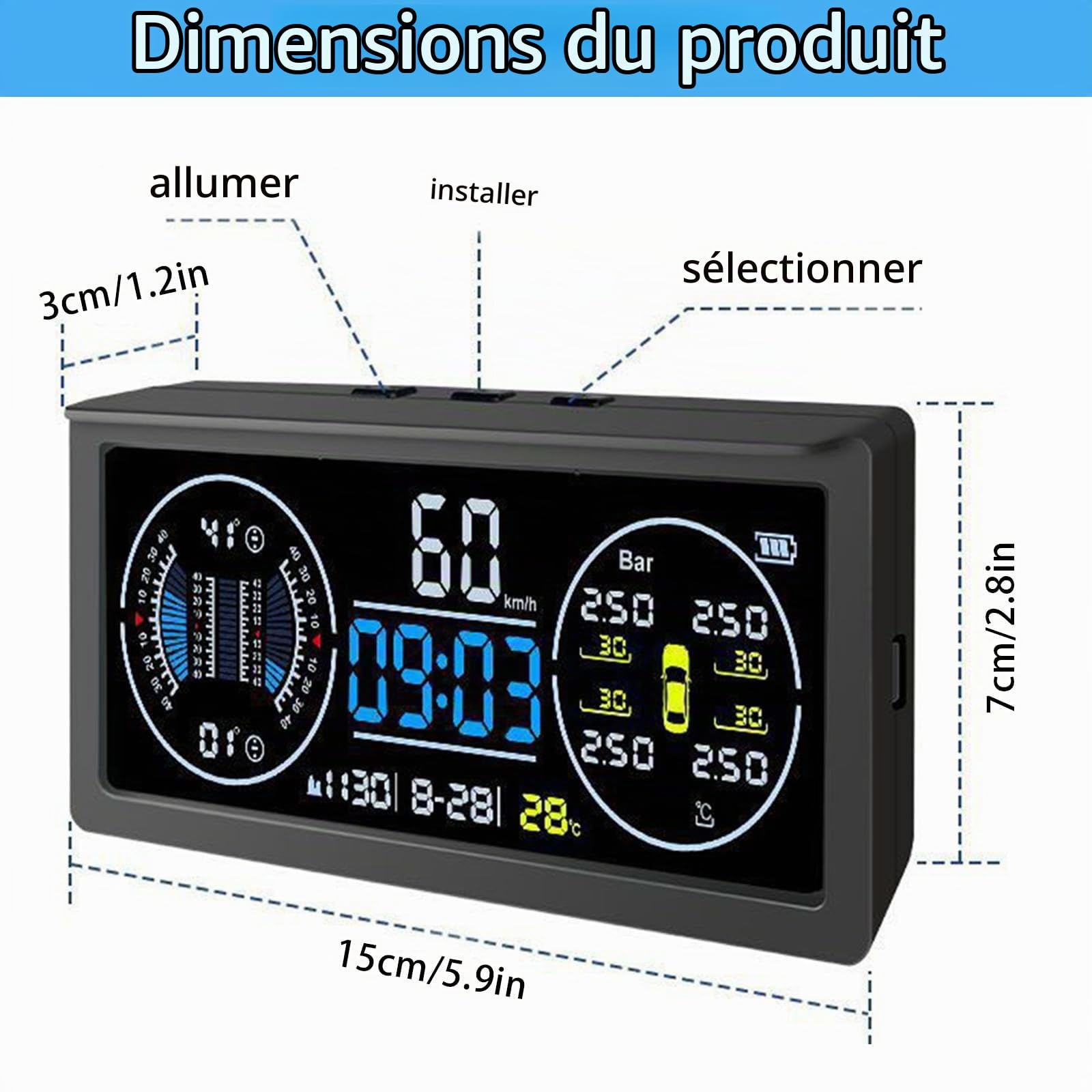 Système De Surveillance De La Pression Des Pneus Multifonction, Tpms Avec 4 Capteurs Externes, Charge Solaire, Compteur De Vitesse Universel Avec éCran Lcd Couleur, 9,9 Bar/199 Psi