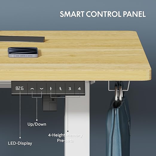 FLEXISPOT One-Piece Electric Standing Desk, 48 x 30 Inches Adjustable Desk with Seamless Desktop, Memory Controller Height Adjustment (White Frame + Maple Desktop, Two Package) thumbnail 4