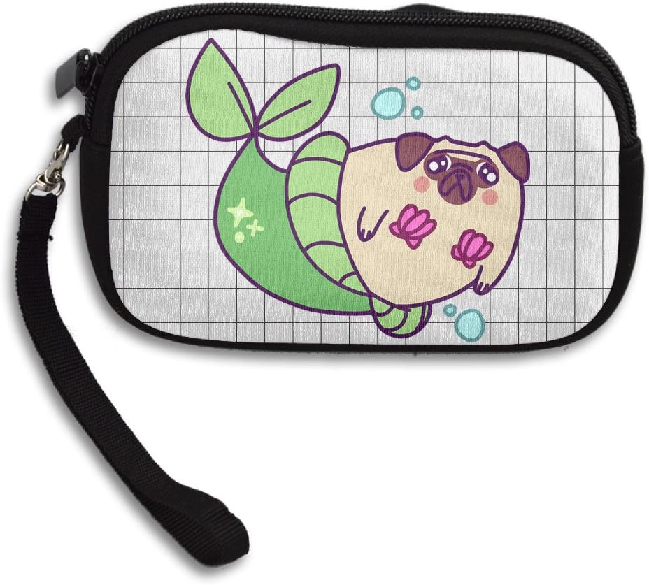 Wall Lets Pug Mermaid Parody Coin Purse Wallet With Wristlet Strap