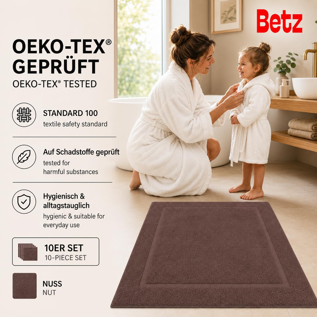 Betz Set di 10 scendibagni tappeto da bagno PREMIUM 100% cotone qualità 650 g/m² 50x70 cm colore marrone