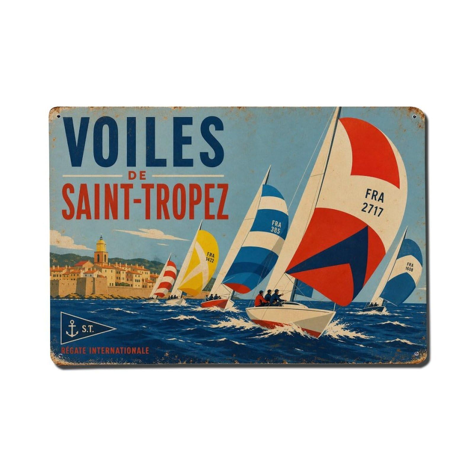 France Harbor Maritime Vintage Dockside Heritage Metal Tin Sign Plaque Wall Decor for Cafe, Man Cave, Club Bar, Office, Home Garden Round Metal Poster 8x12Inch