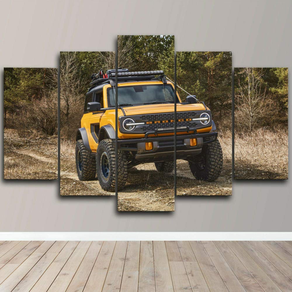 Lanuo Prints on Canvas 5 Pieces 2021 Ford Bronco Off Road SUV Poster Bedroom Modern Living Room Home Wall Art Decor XL (100x55 cm Frame)
