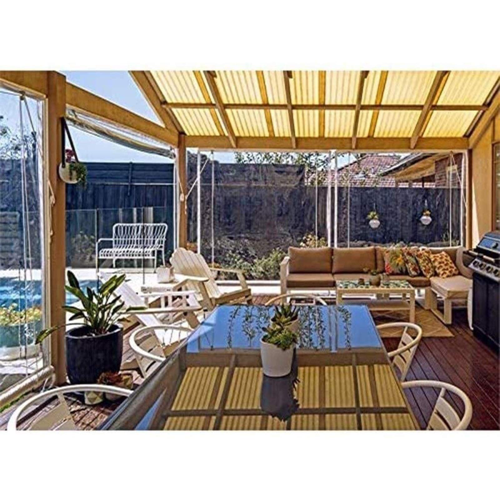 AMDHZ PVC Vorhang Mit Reißverschluss – Transparent Grau, 0,5 Mm Dick, 1x2,20 M, Mit Ösen Für Pavillon, Terrasse & Veranda
