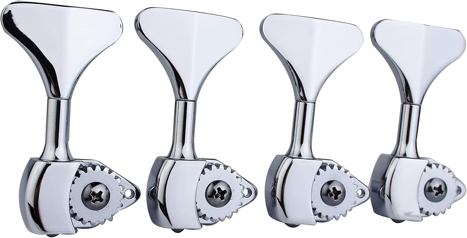 Guyker Bass Machine Head (4 for Right) - 1:20 Ratio Open Gear Tuners Tuning Key Pegs Replacement for Electric Jazz Guitar Bass or Precision Instruments - Chrome