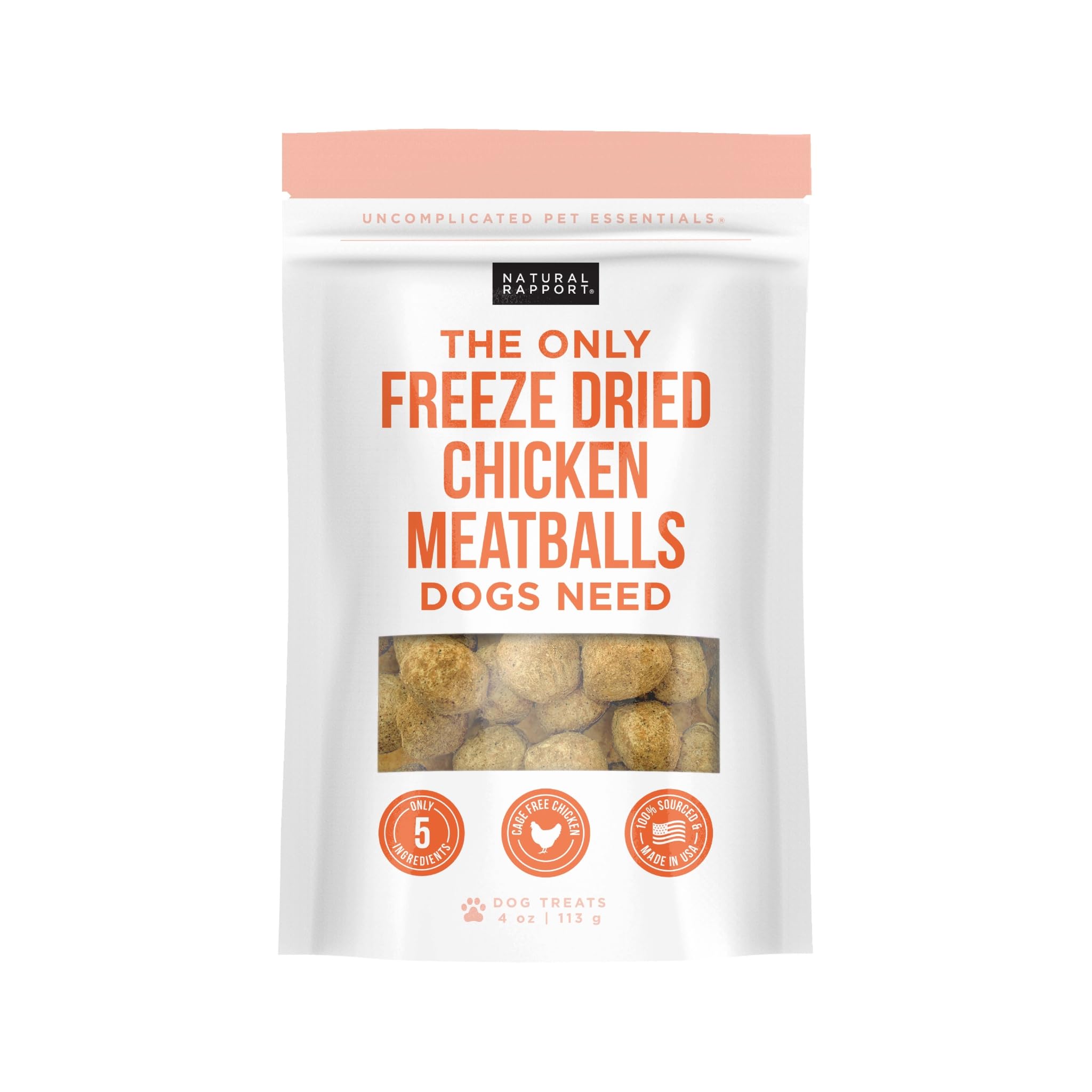 Natural Rapport Chicken Meatball Treats - The Only Chicken Meatballs Dogs Need - All Natural for Small & Large Dogs (4 oz)