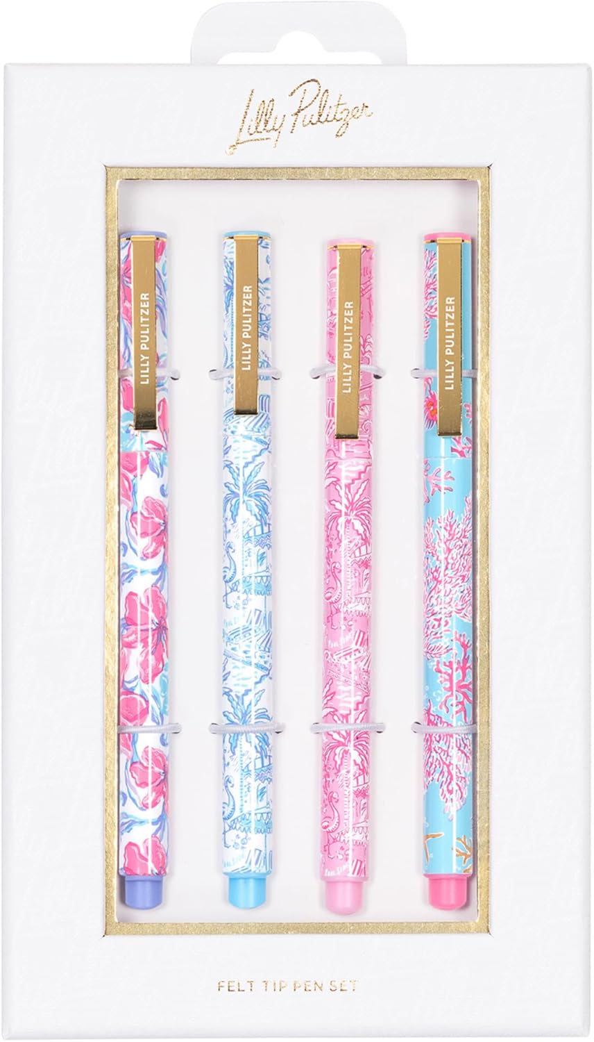 Lilly Pulitzer Felt Tip Pen Set of 4, Colored Pens Fine Point, Colorful Pens for Note Taking and Journaling (Pink and Blue Assorted Patterns) - Image 2