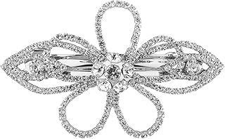 LUX ACCESSORIES Silver Ribbon Floral Clear Rhinestones Prom Bridal Hair Clip