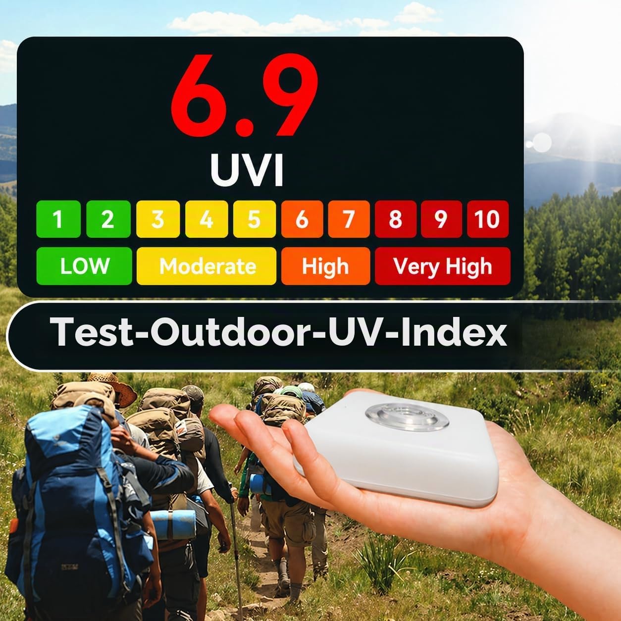 UV-Index-Messer mit Dosisalarm 0-22 UVI, akustischer Warnung, Bluetooth-App, UV-Exposition