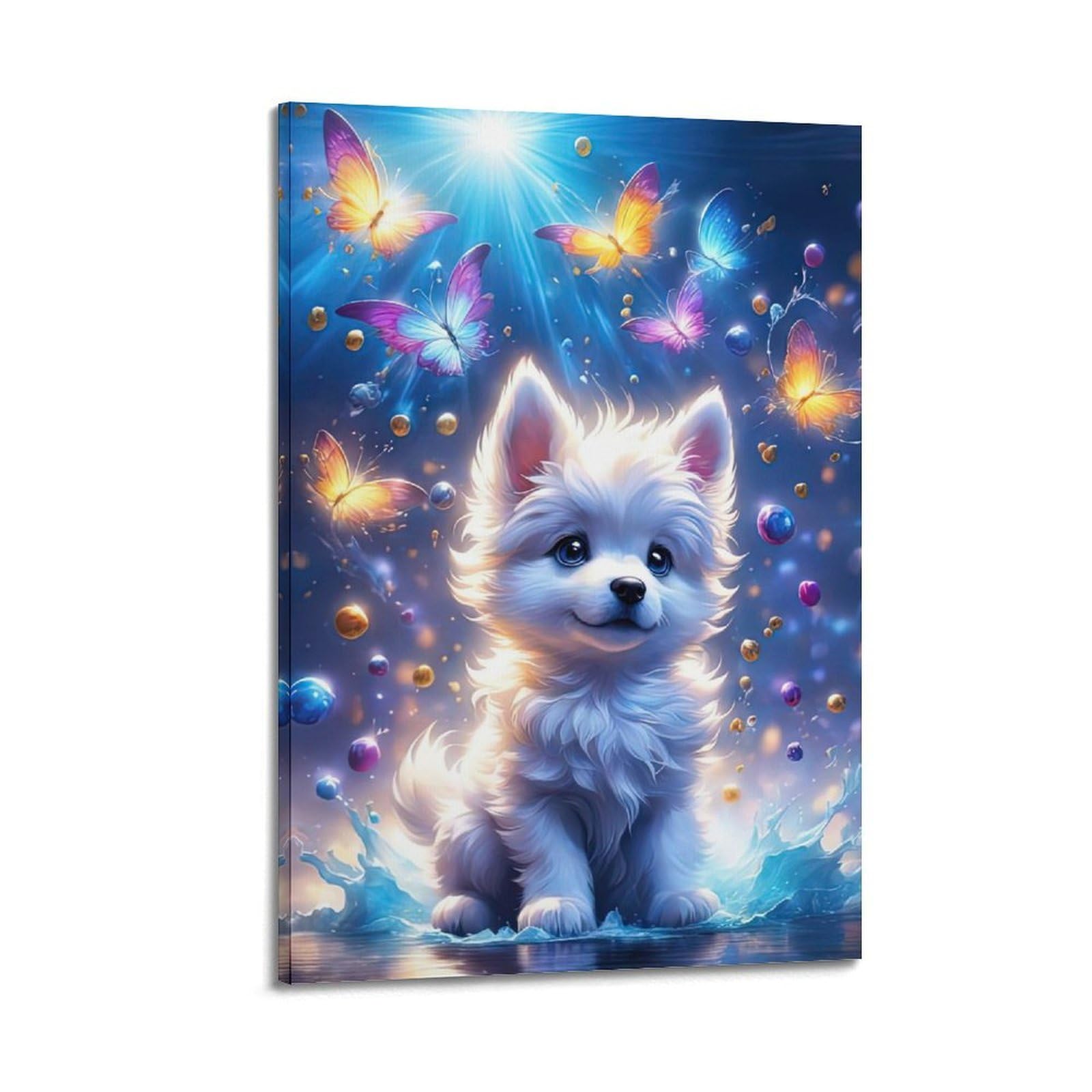 JTLFXY Animal Artwork Poster Cute Puppy And Butterfly Poster Decorative Painting Canvas Wall Posters And Art Picture Print Modern Family Bedroom Decor Posters 20x30inch(50x75cm)