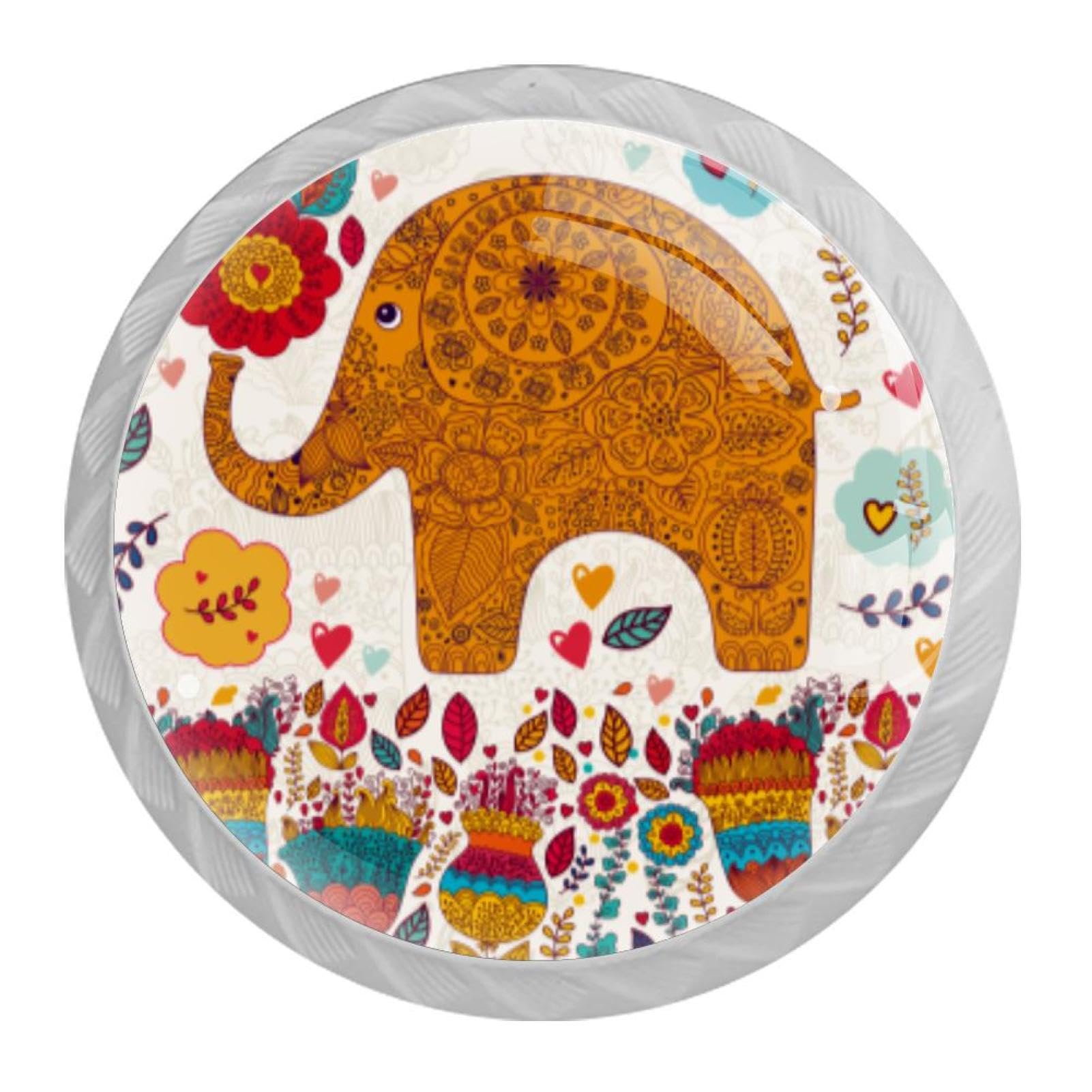 Tqmspg 4 Pieces Drawer Pulls Elephant Flowers Door Knobs Dresser Handles for Kitchen Wardrobe Cupboard Hardware Furniture