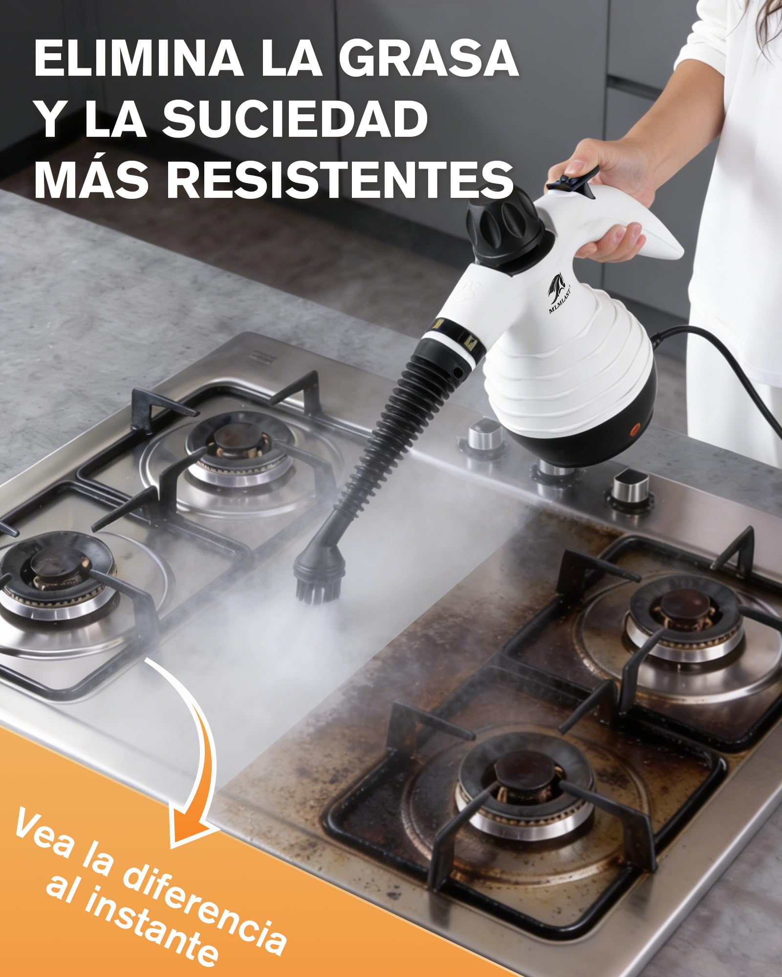 MLMLANT Limpiador de vapor, limpiador de vapor portátil con cerradura de seguridad y juego de 10 accesorios, ideal para alfombras, asientos de coche, sofás, ventanas, tapizados y mucho más