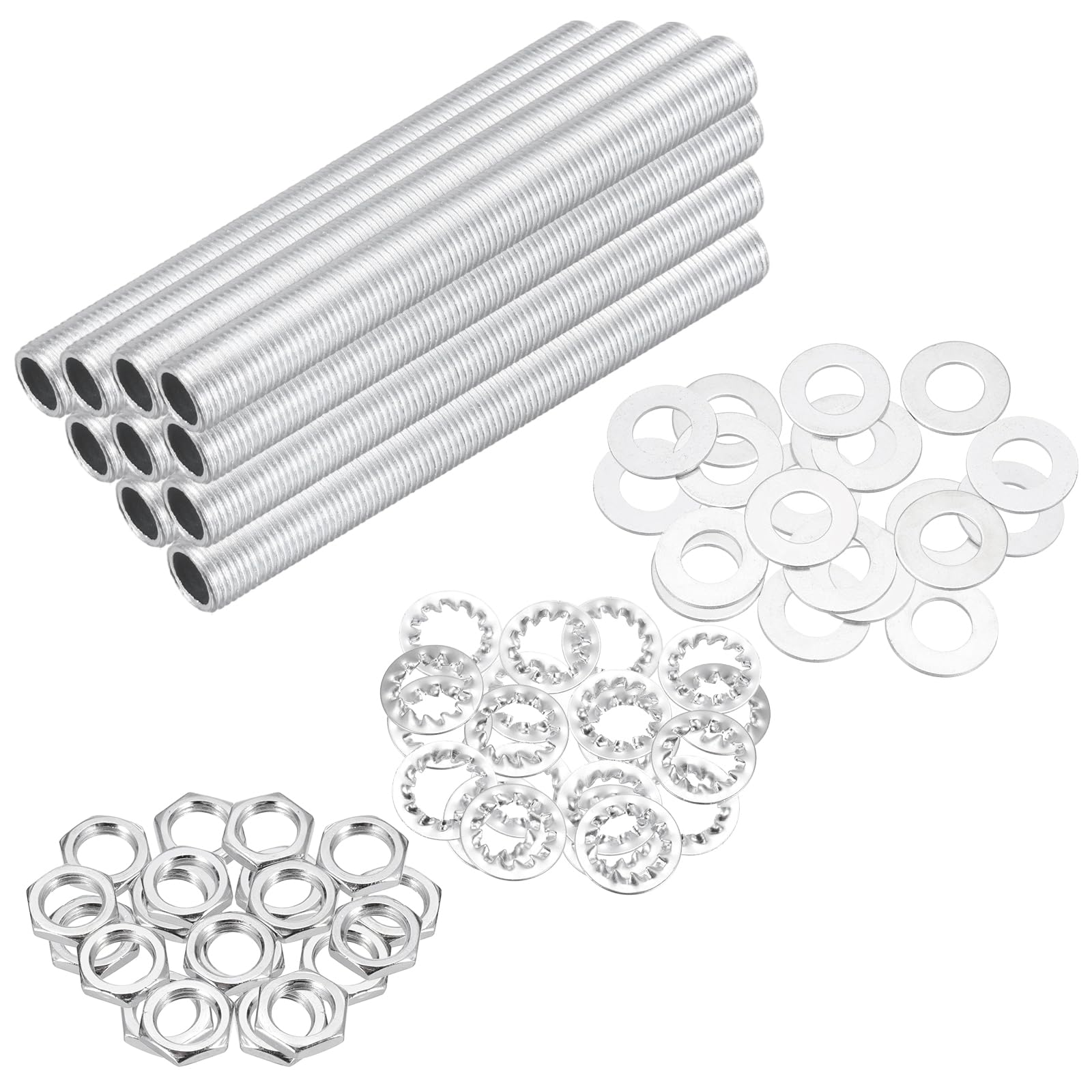 sourcing map 70Pcs 3.3" Lamp Pipe Kit with Nuts Washers 1/8IP Thread Fasteners Assortment for Chandelier Ceiling Light Repair Assembly DIY Hardware