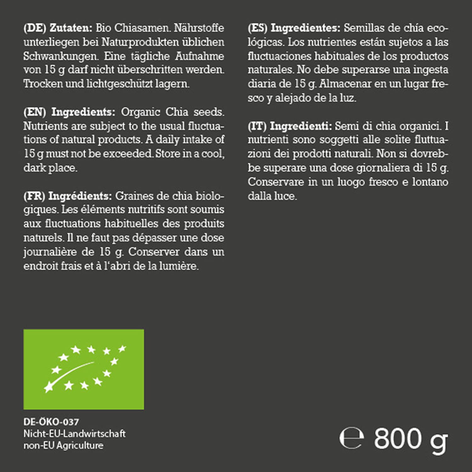 mitu Semillas de Chía Ecológicas 800g