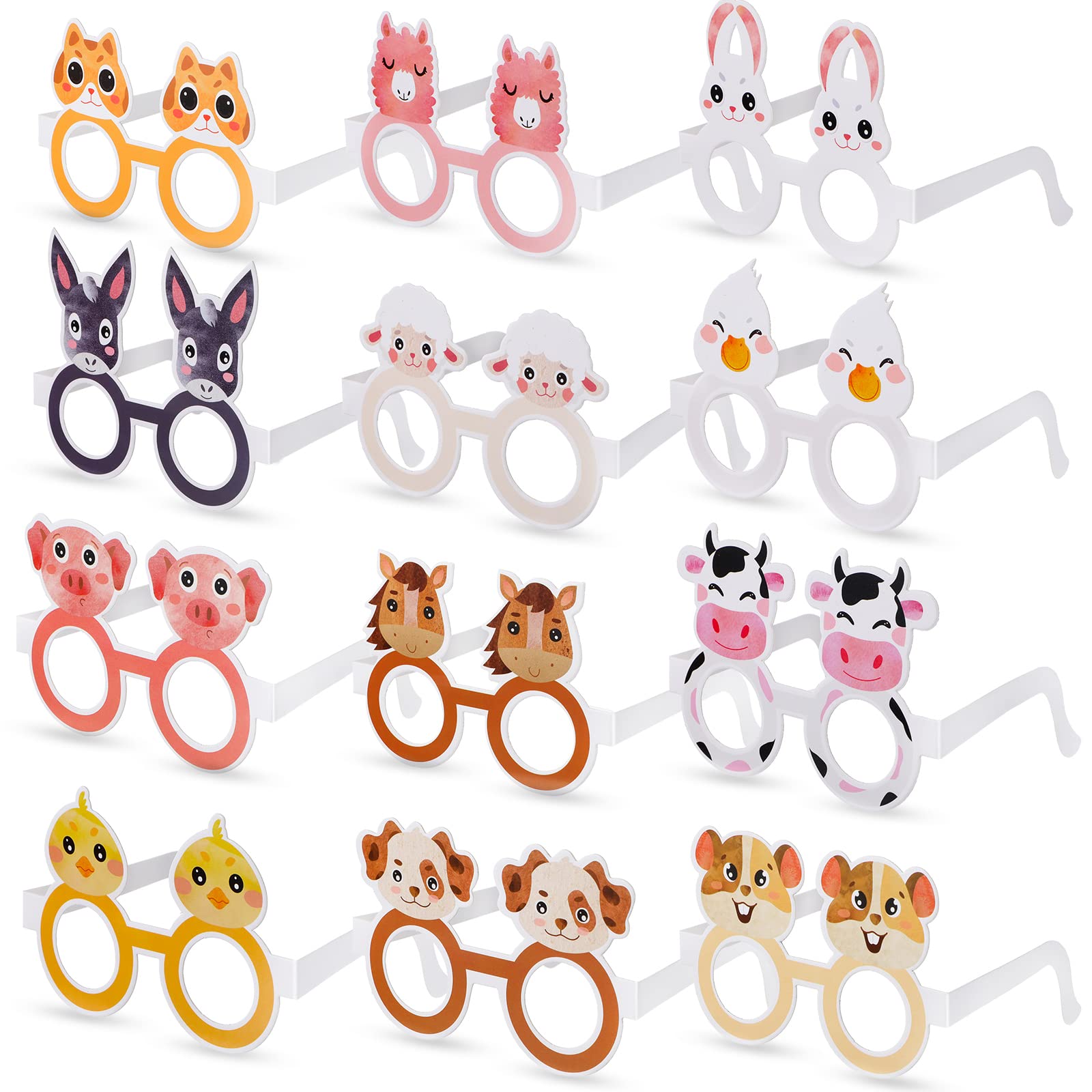 24 Pieces Farm Animal Glasses Barnyard Paper Frame Animal Eyeglasses Farmhouse Funny Eyewear for Farm Themed Birthday Party Costume Supplies