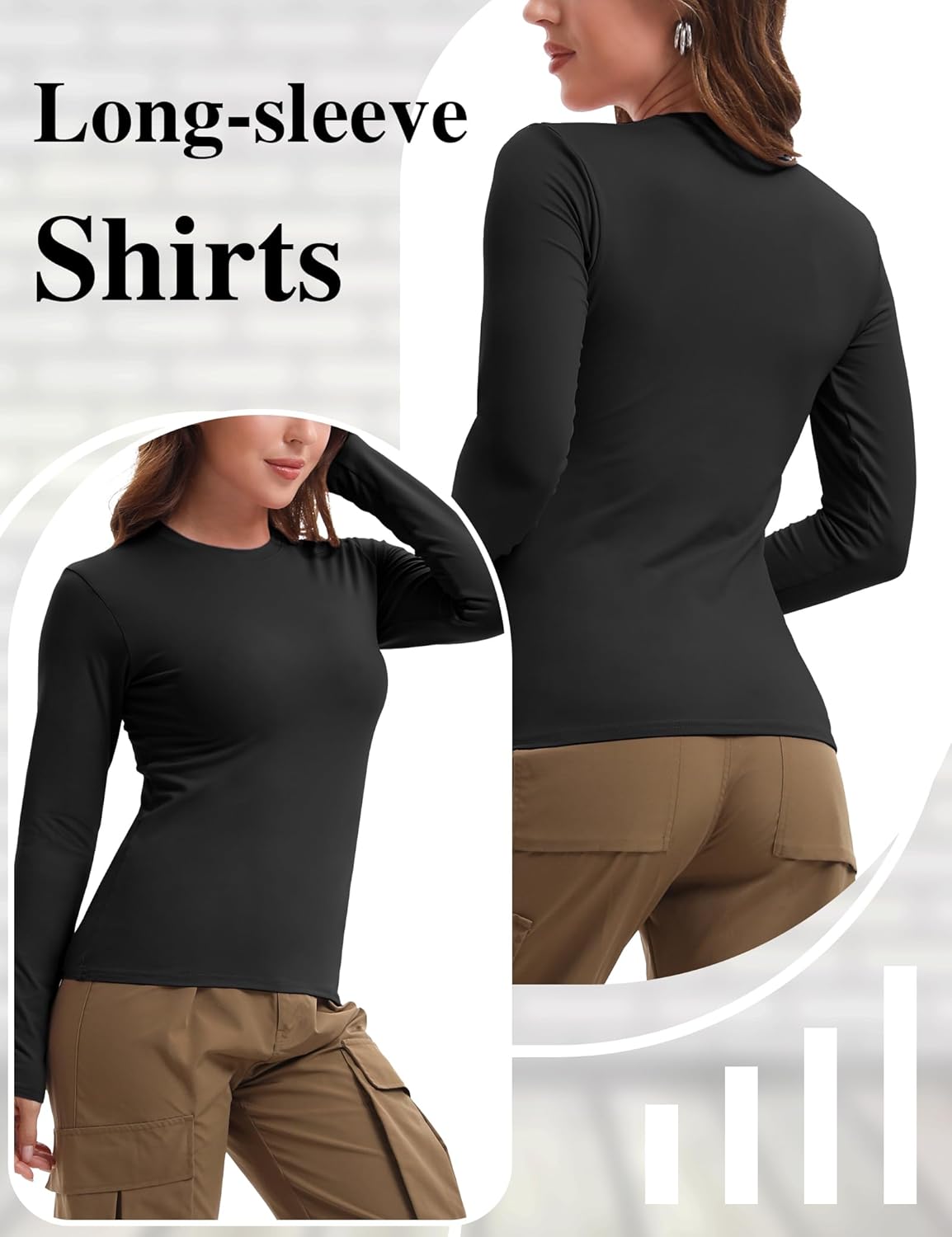 HOPLYNN 1/4 Pack Womens Long Sleeve Shirts Crew Neck Basic Compression Slim Fitted Workout Undershirts Baselayer Tops - Image 4