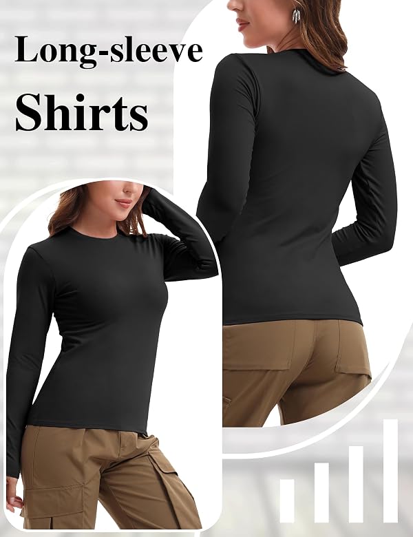 HOPLYNN 4 Pack Womens Long Sleeve Shirts Crew Neck Basic Compression Slim Fitted Workout Undershirts Baselayer Tops 4 Black Medium by HOPLYNN - Image 4
