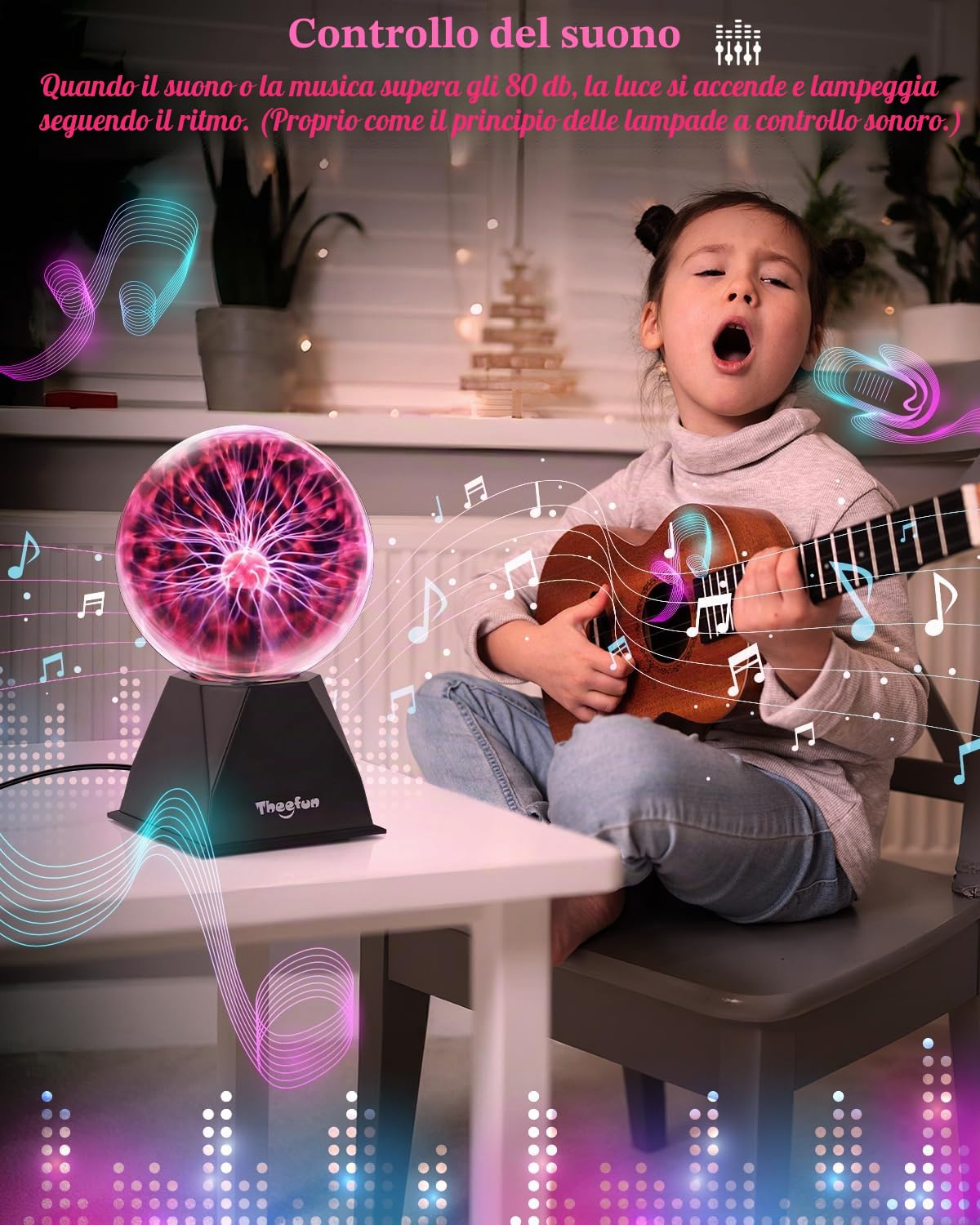 Theefun Sfera al Plasma 6 Pollici, Lampada al Plasma Magica Touch e Sound, Plasma Ball Interattivo Educativo di Fisica, Lampada Plasma Decorativa per Feste e Regalo di Compleanno (Rosso)