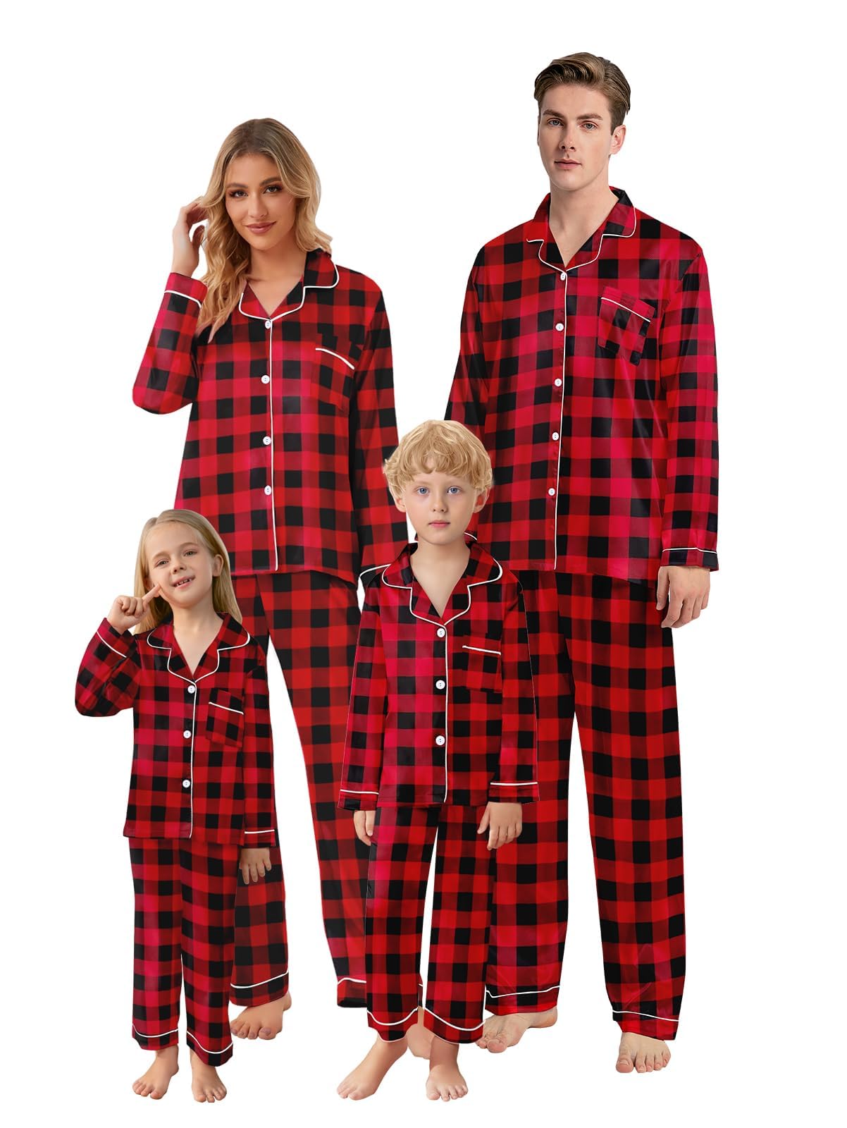 Christmas Family Silk Pajamas Matching Sets Long Sleeve Pj Set Satin Button Down Holiday Sleepwear-image-19