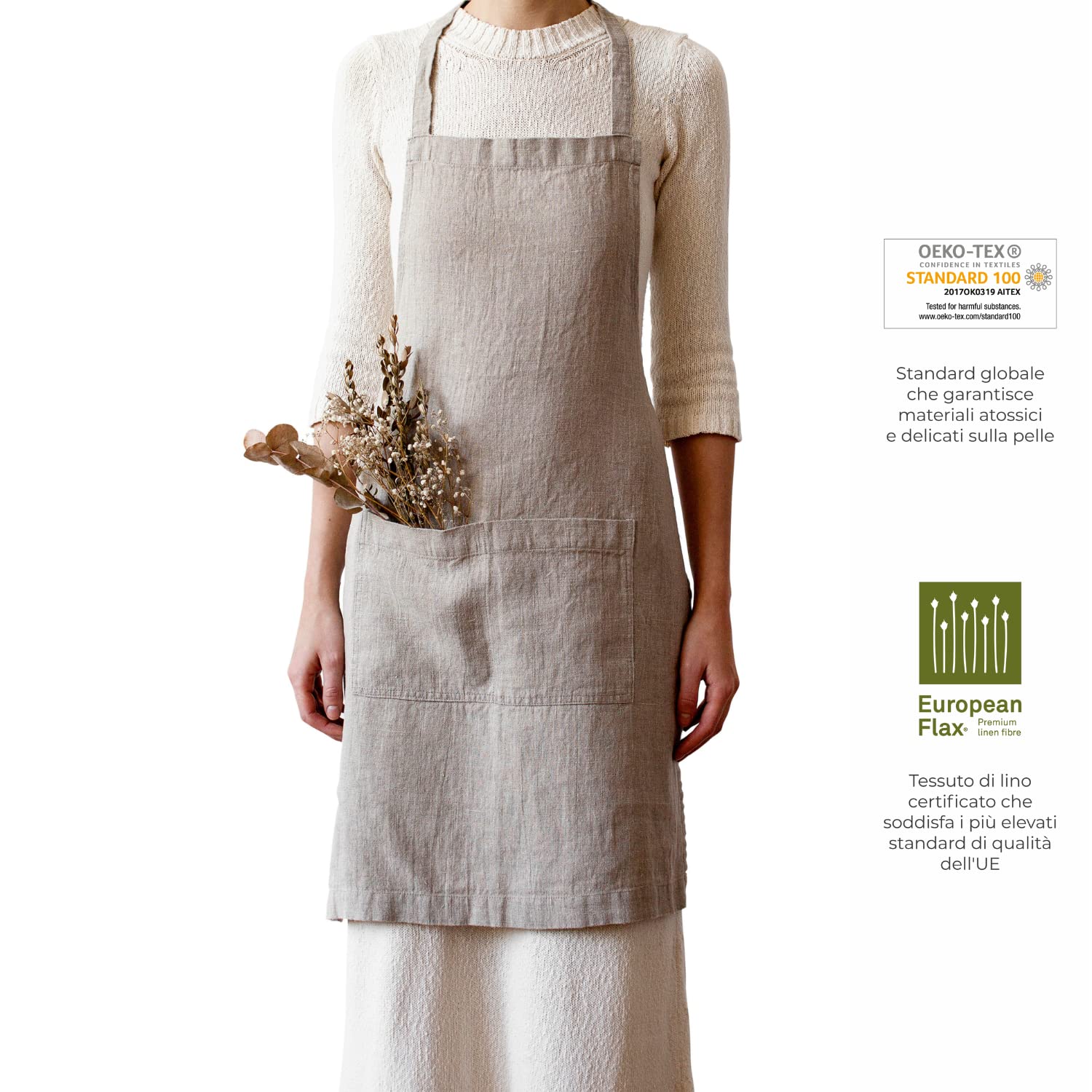 My Linen Home I Grembiule in Lino Lavato (100% StoneWashed) I Grembiule Cucina Donna I Grembiule da Cucina con 2 Tasche per Cucinare I Grembiule Cucina Uomo I Misura Regolabile