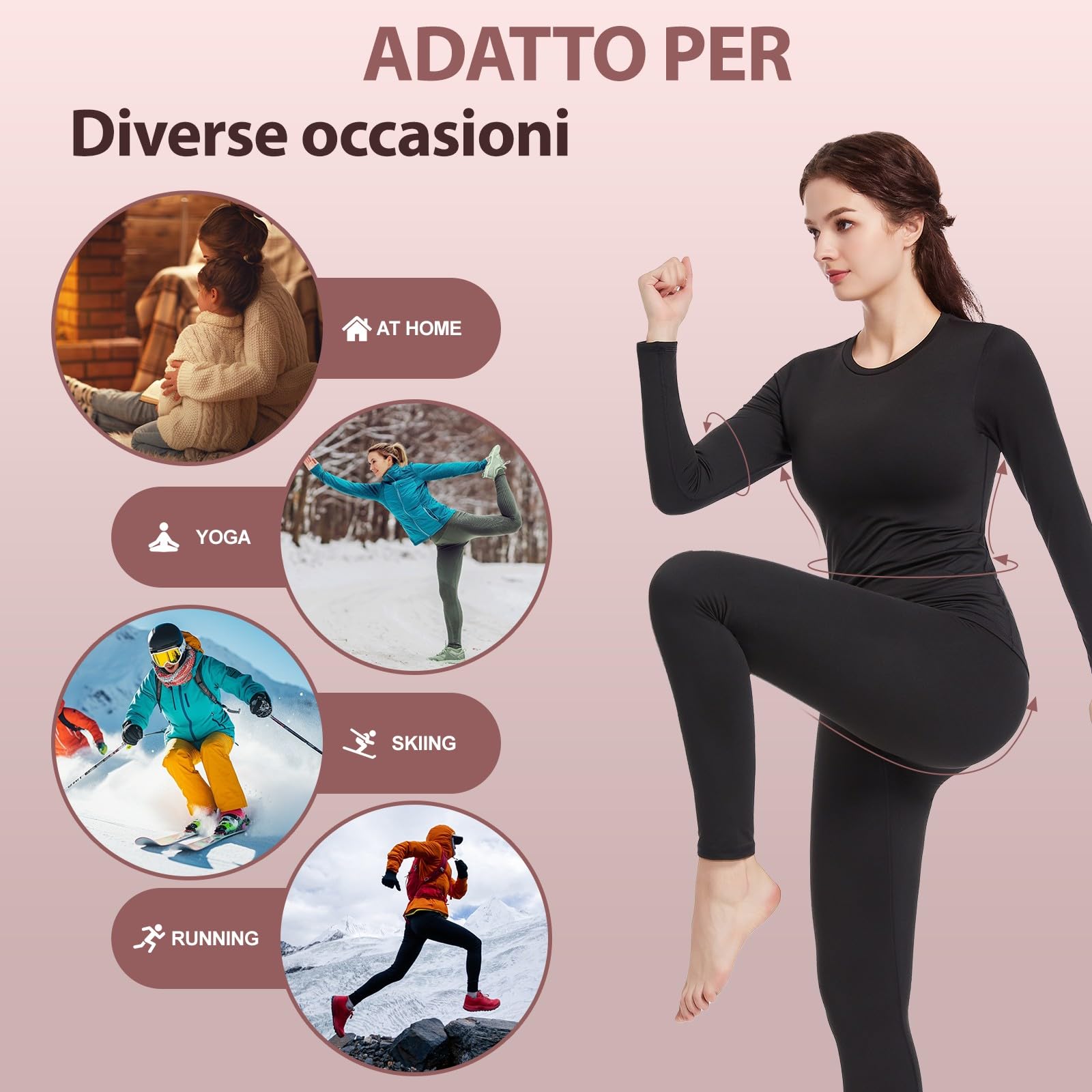 TBoonor Vêtements Thermiques pour Femmes, sous-vêtements Respirants et Fonctionnels, de Ski avec Doublure en Polaire – Ensemble Thermique Ultra Doux pour l’Hiver, Idéal pour la Maison et Le Sport