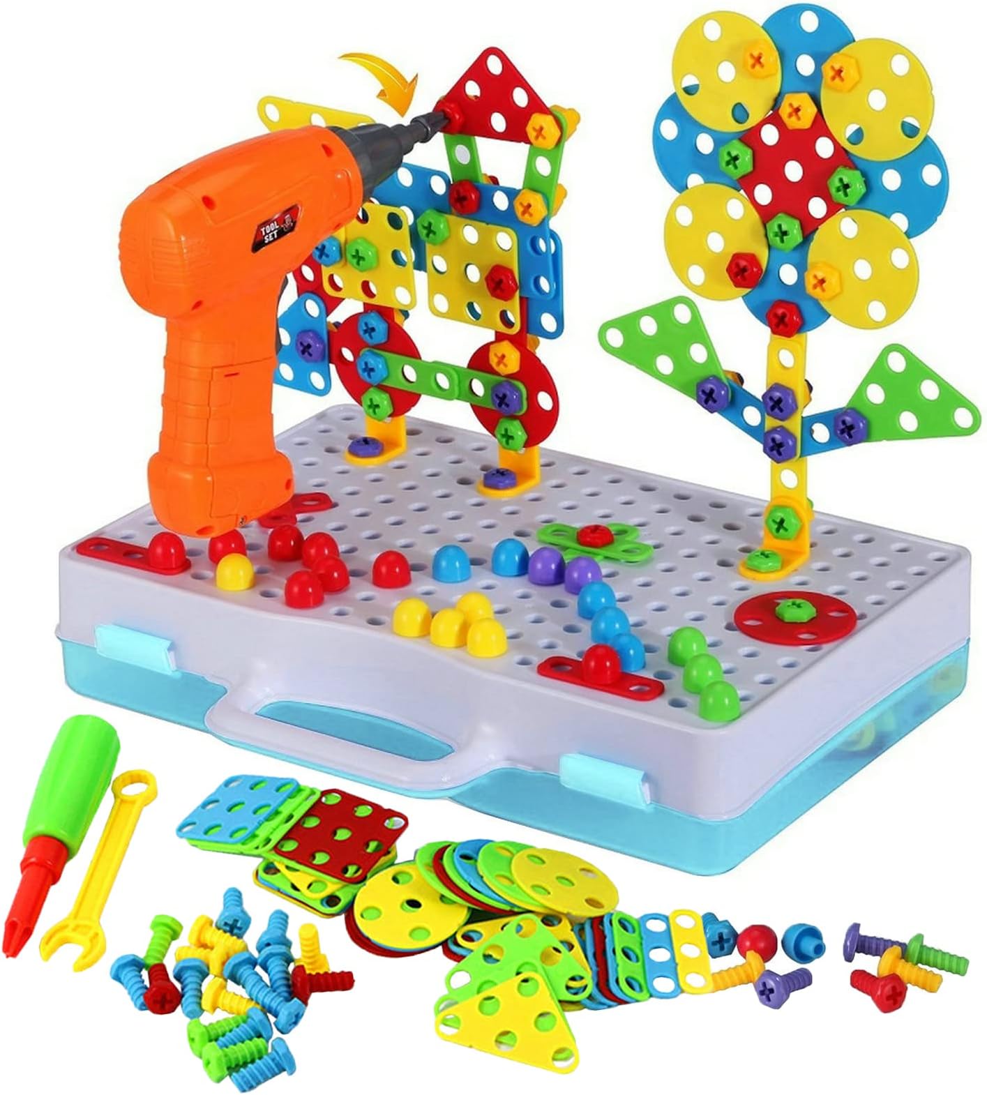 550Pcs Electric DIY Drill STEM Puzzle Toy Set, Creative Mosaic Drill ...